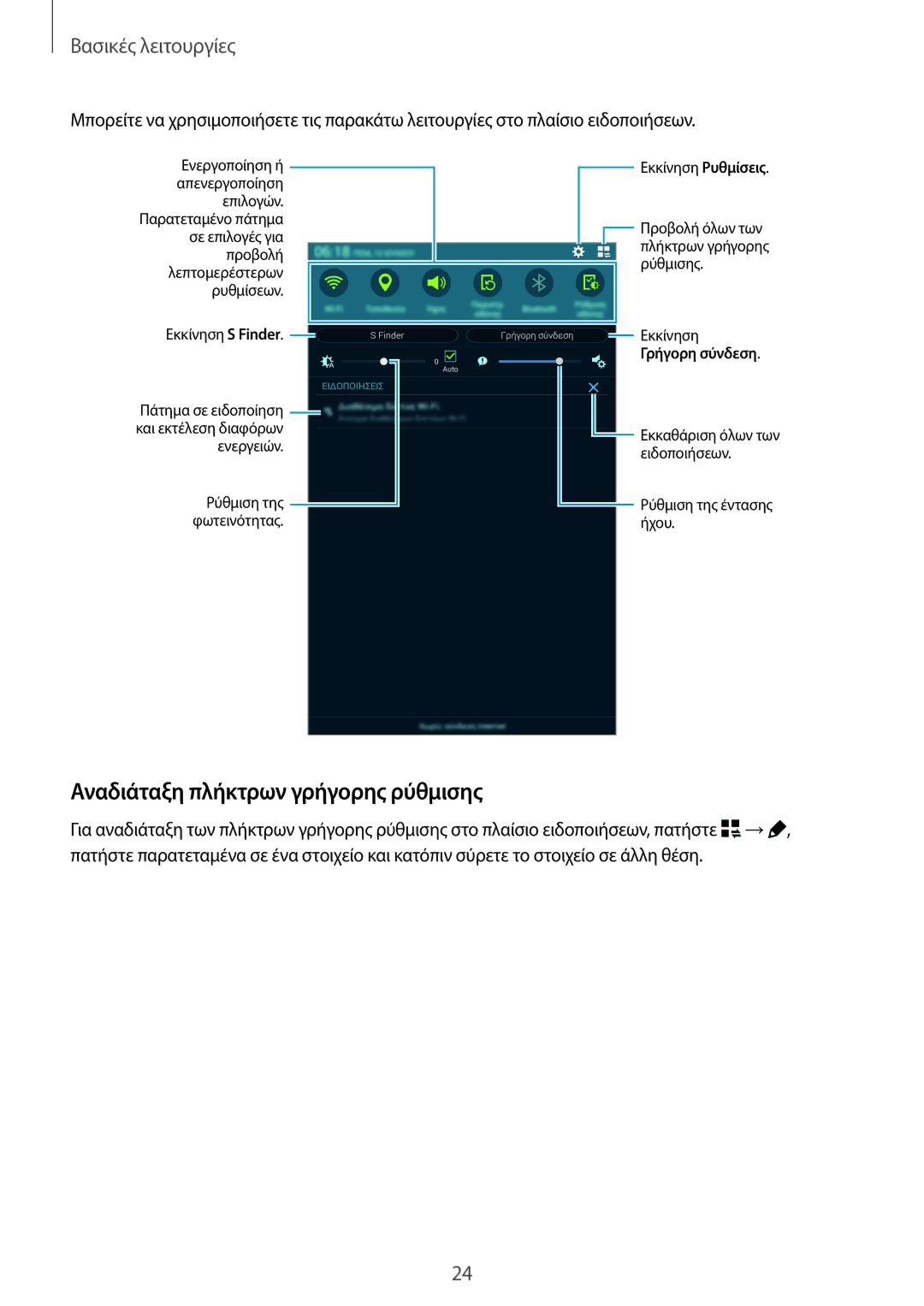 Samsung SM-T700NZWAEUR, SM-T700NTSAEUR manual Αναδιάταξη πλήκτρων γρήγορης ρύθμισης 