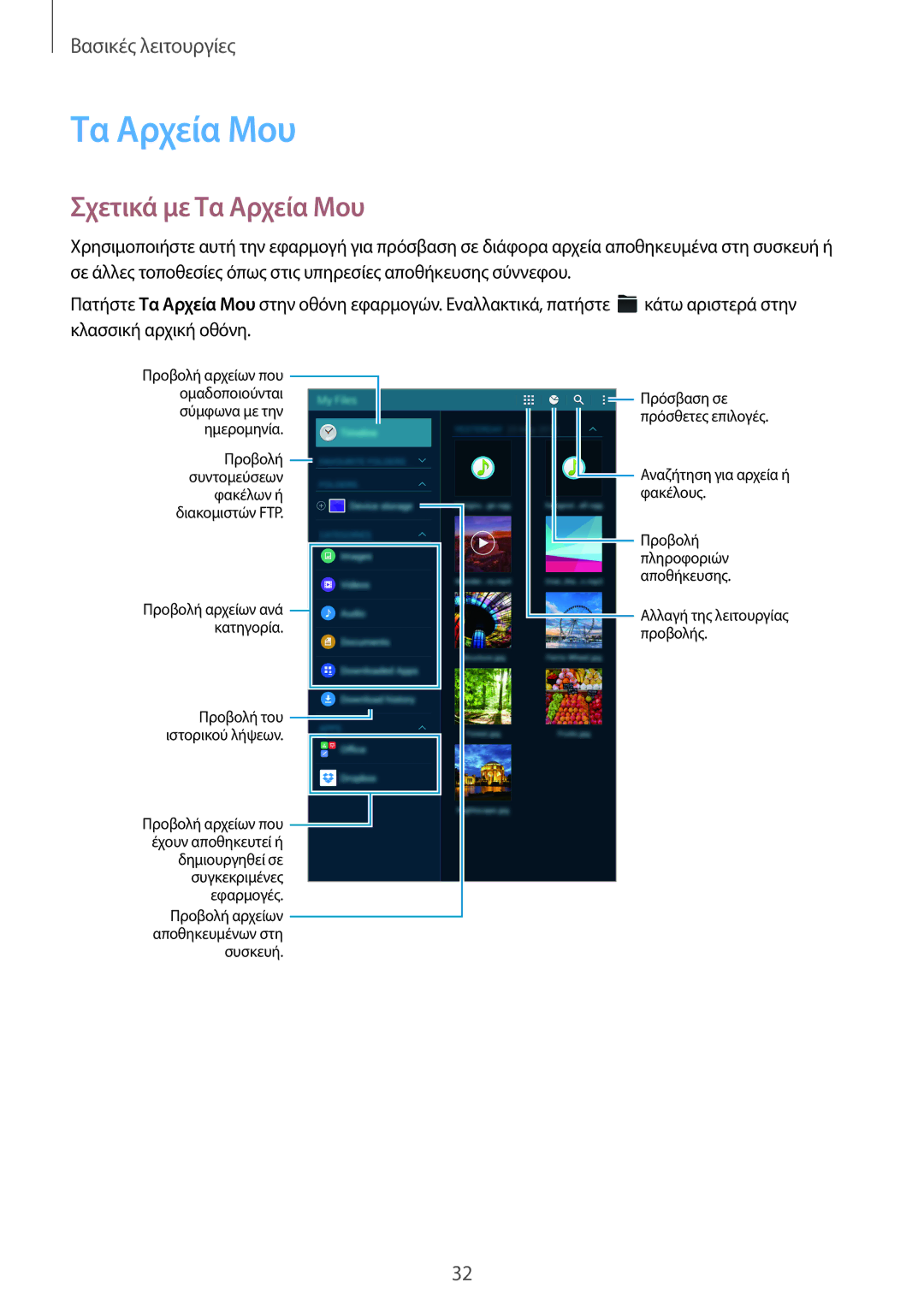 Samsung SM-T700NZWAEUR, SM-T700NTSAEUR manual Σχετικά με Τα Αρχεία Μου 