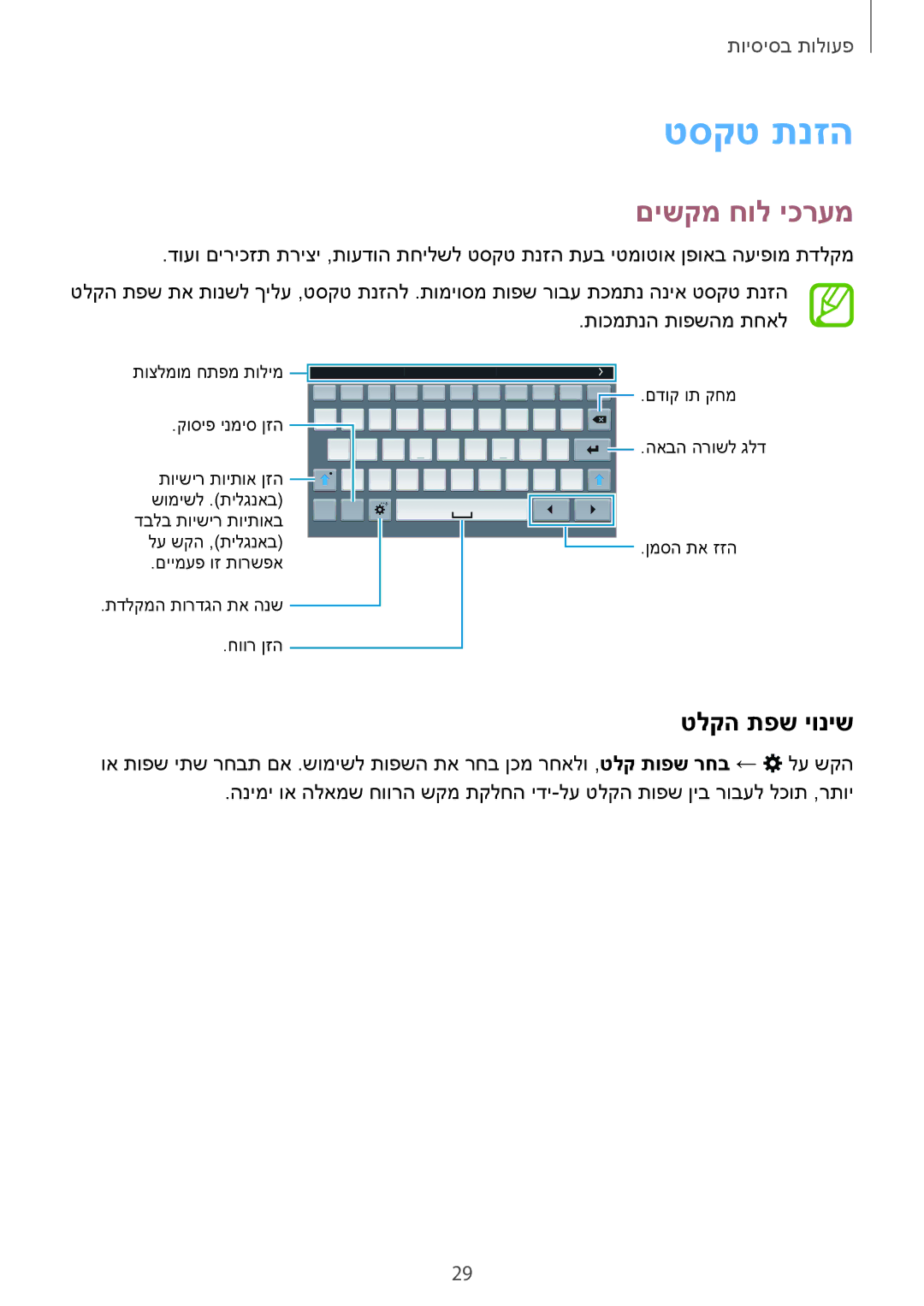 Samsung SM-T700NTSAILO, SM-T700NZWAILO manual טסקט תנזה, םישקמ חול יכרעמ, טלקה תפש יוניש 