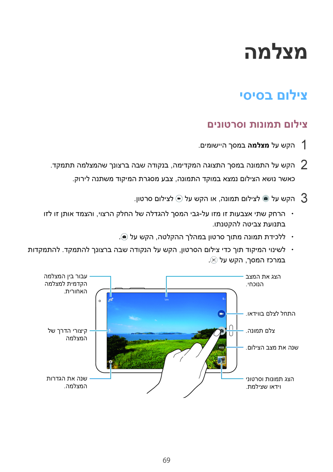 Samsung SM-T700NTSAILO, SM-T700NZWAILO manual המלצמ, יסיסב םוליצ, םינוטרסו תונומת םוליצ 