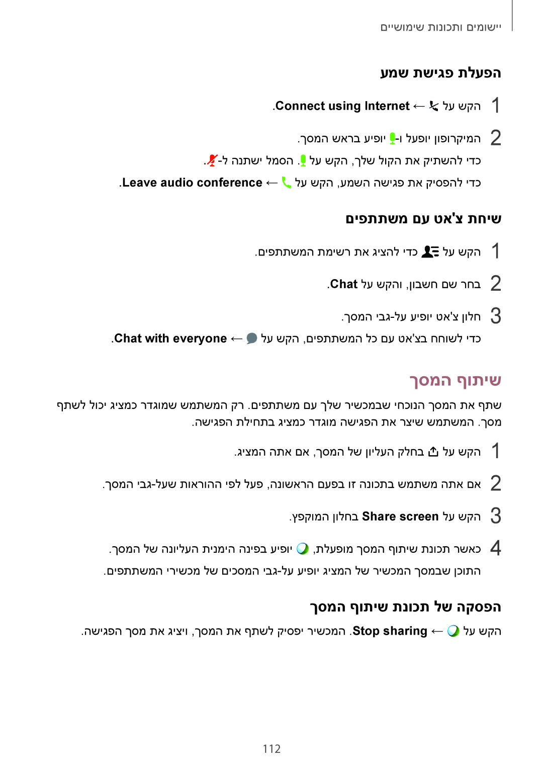 Samsung SM-T700NZWAILO, SM-T700NTSAILO manual עמש תשיגפ תלעפה, םיפתתשמ םע טאצ תחיש, ךסמה ףותיש תנוכת לש הקספה 