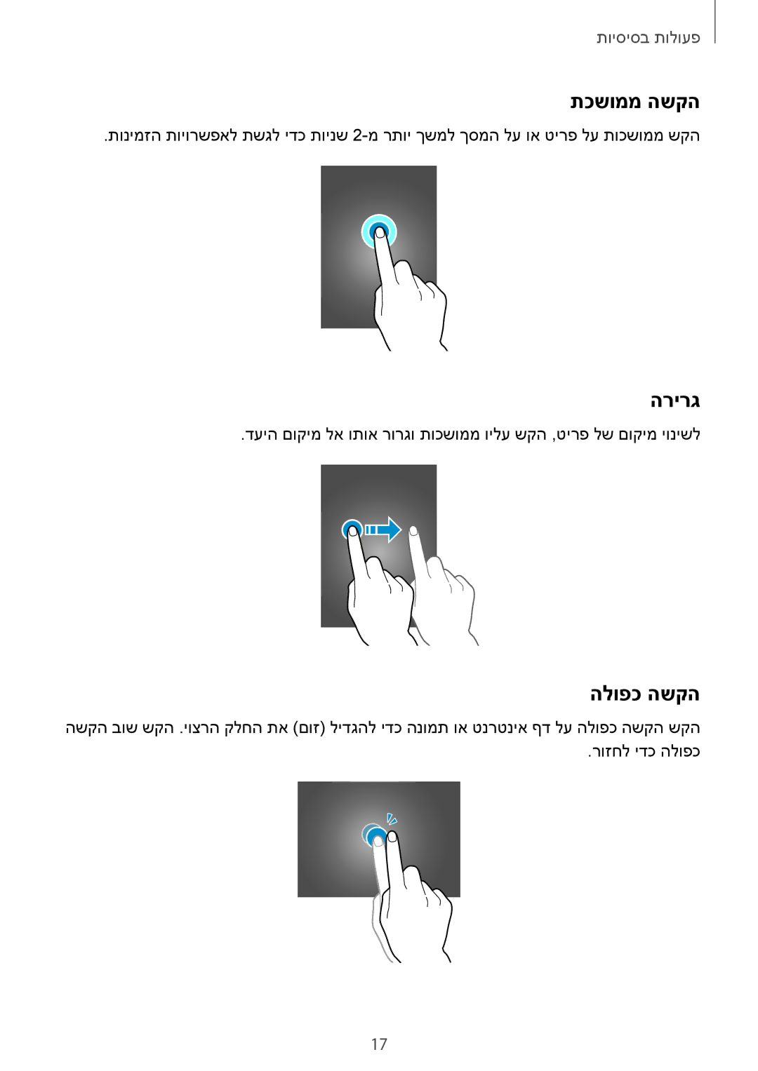 Samsung SM-T700NTSAILO, SM-T700NZWAILO manual תכשוממ השקה, הרירג, הלופכ השקה 