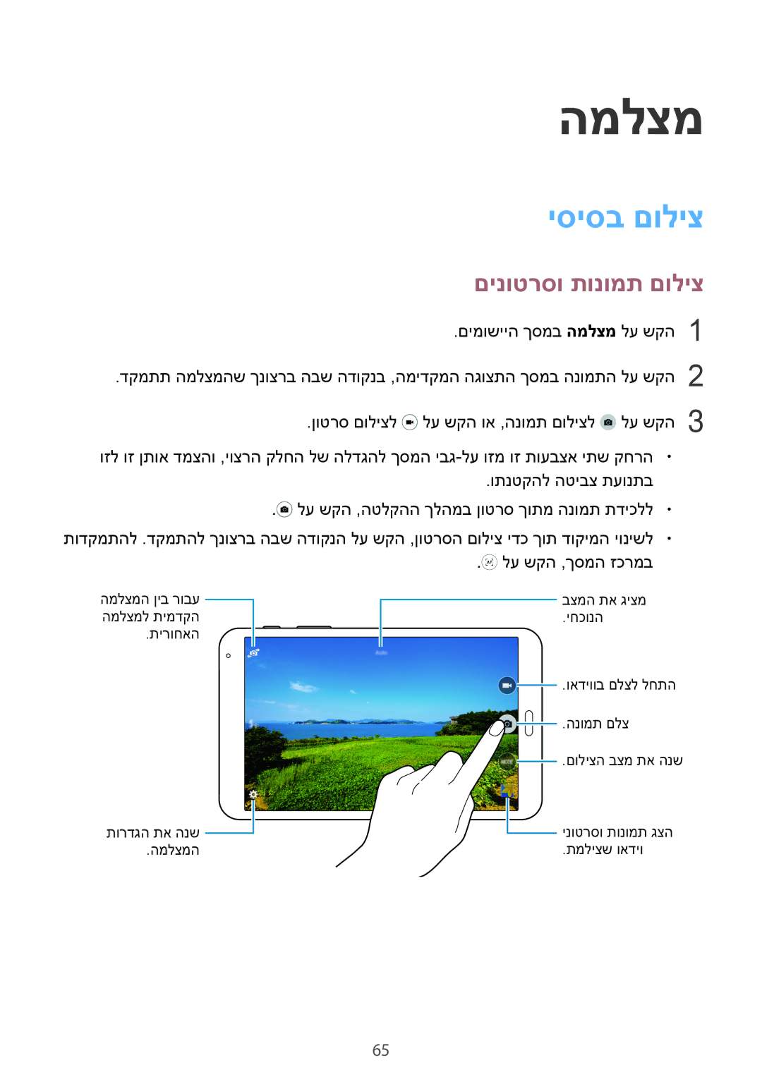 Samsung SM-T700NTSAILO, SM-T700NZWAILO manual המלצמ, יסיסב םוליצ, םינוטרסו תונומת םוליצ 