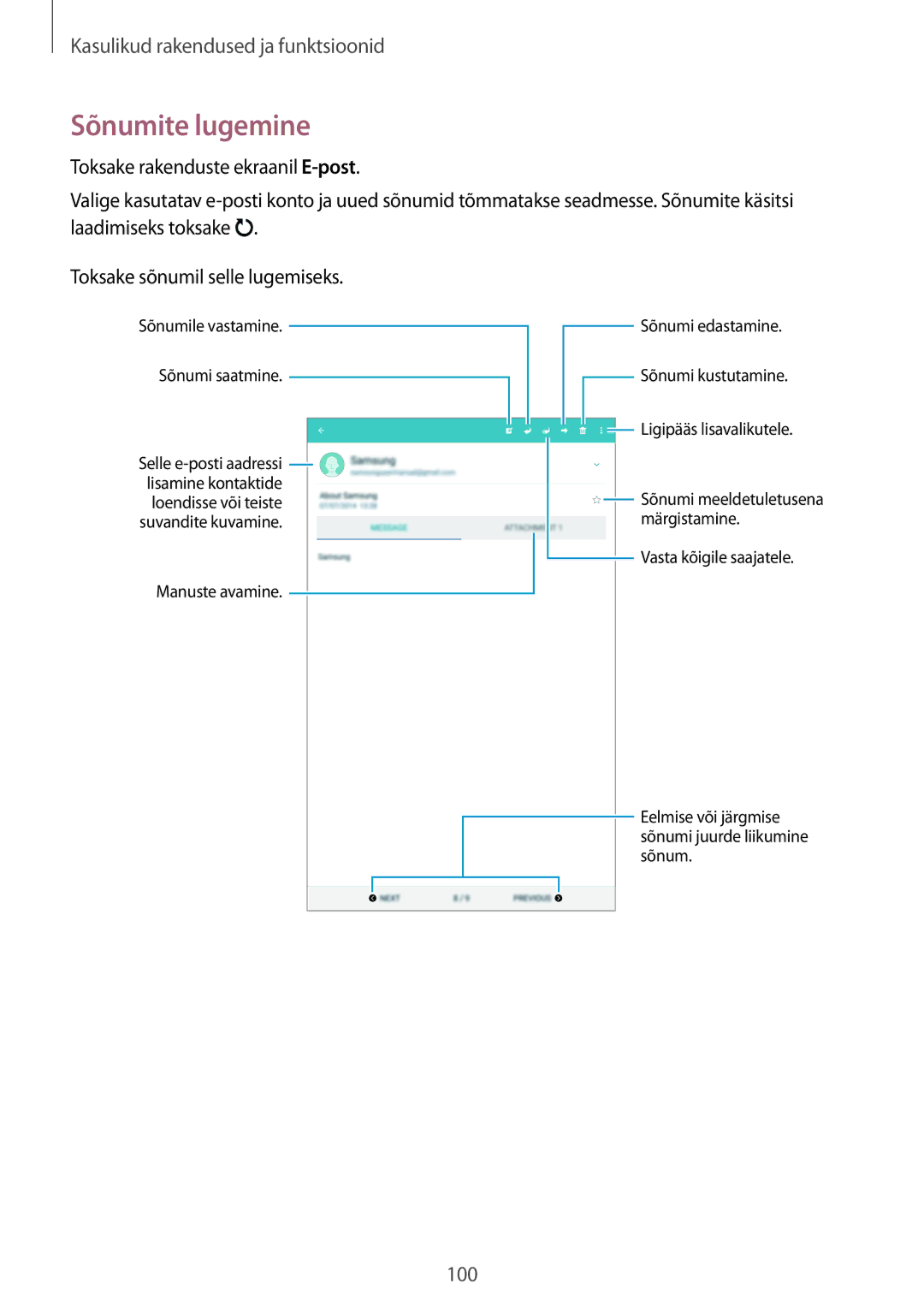 Samsung SM-T700NZWASEB, SM-T700NTSASEB manual Sõnumite lugemine 