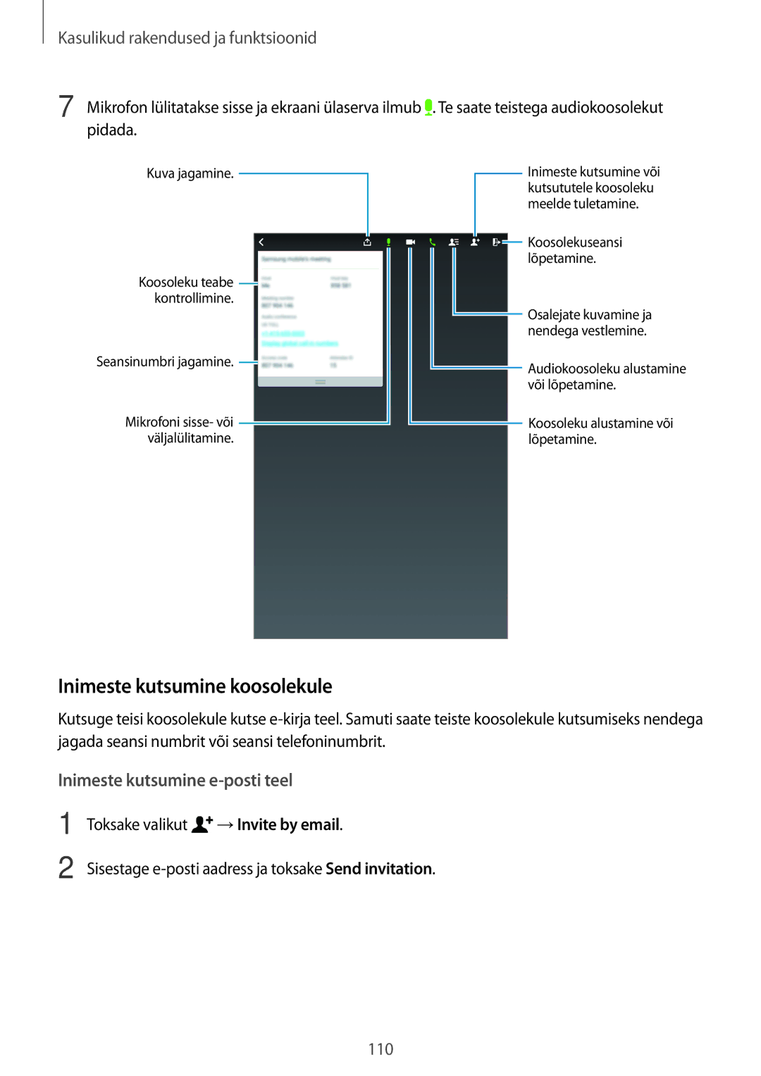 Samsung SM-T700NZWASEB, SM-T700NTSASEB manual Inimeste kutsumine koosolekule, Inimeste kutsumine e-posti teel 