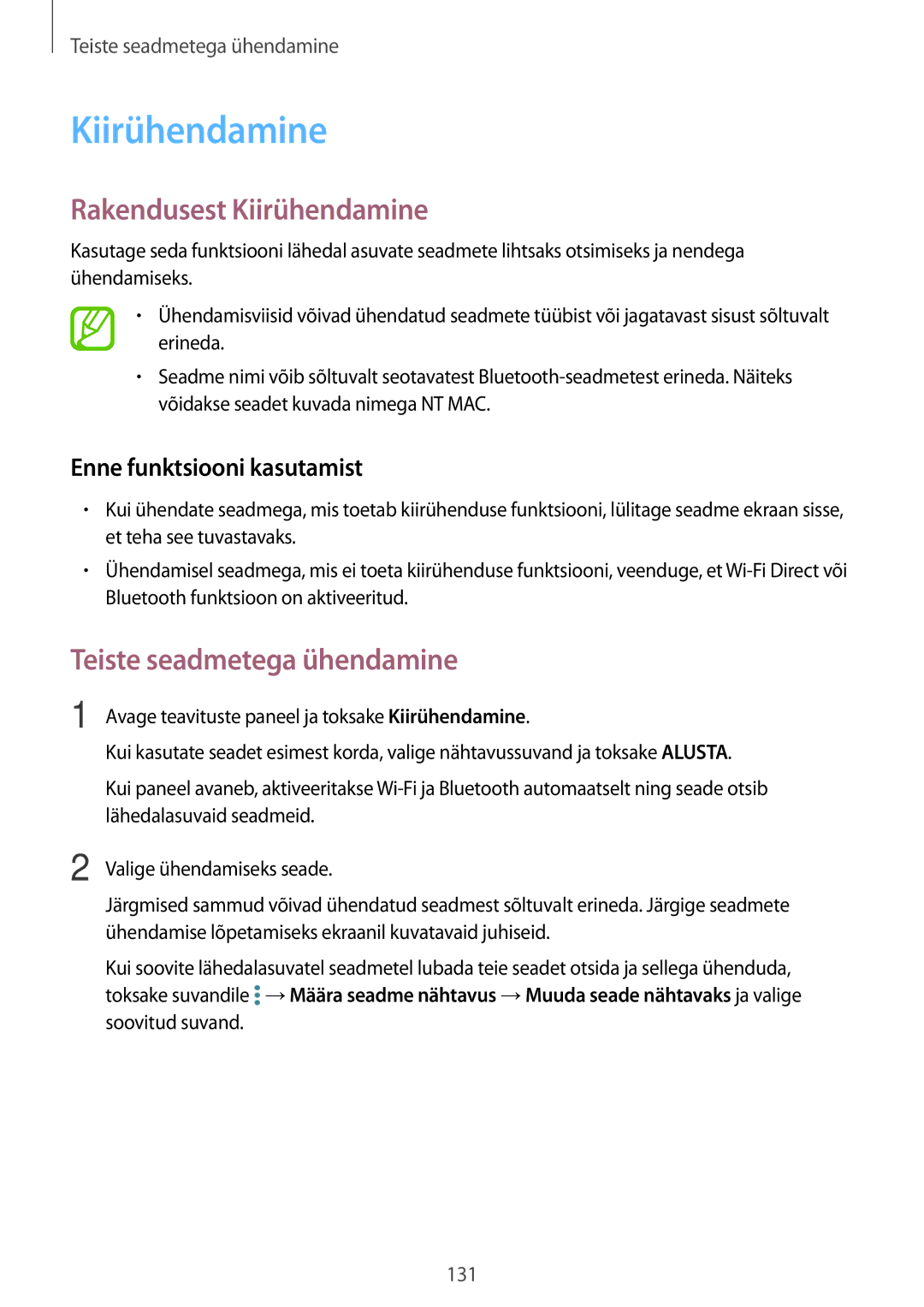 Samsung SM-T700NTSASEB, SM-T700NZWASEB manual Rakendusest Kiirühendamine, Enne funktsiooni kasutamist 