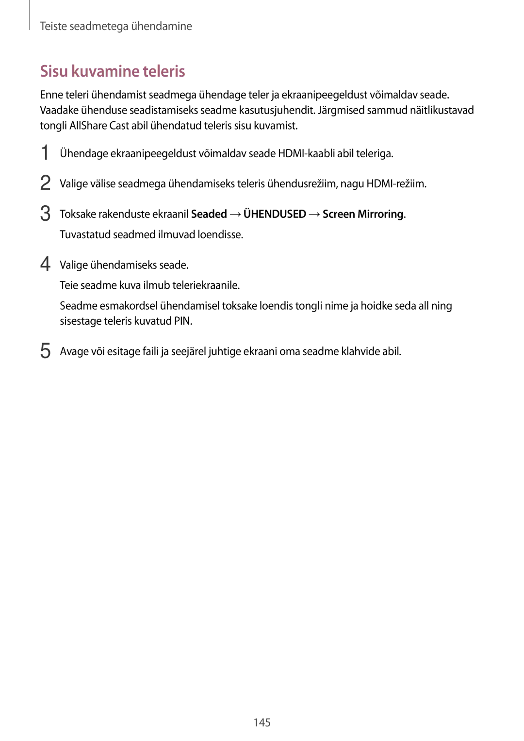 Samsung SM-T700NTSASEB, SM-T700NZWASEB manual Sisu kuvamine teleris 