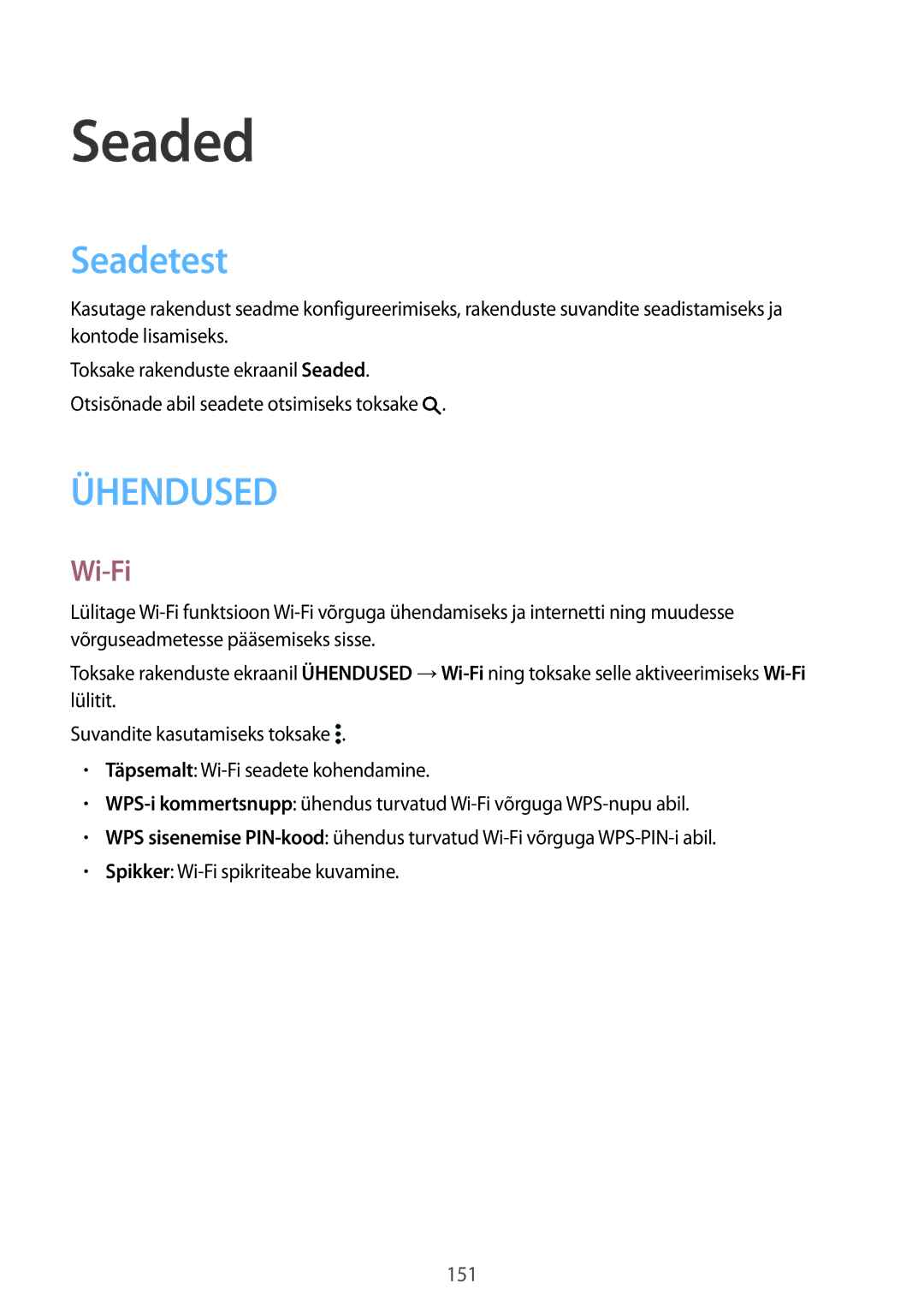 Samsung SM-T700NTSASEB, SM-T700NZWASEB manual Seaded, Seadetest, Wi-Fi 