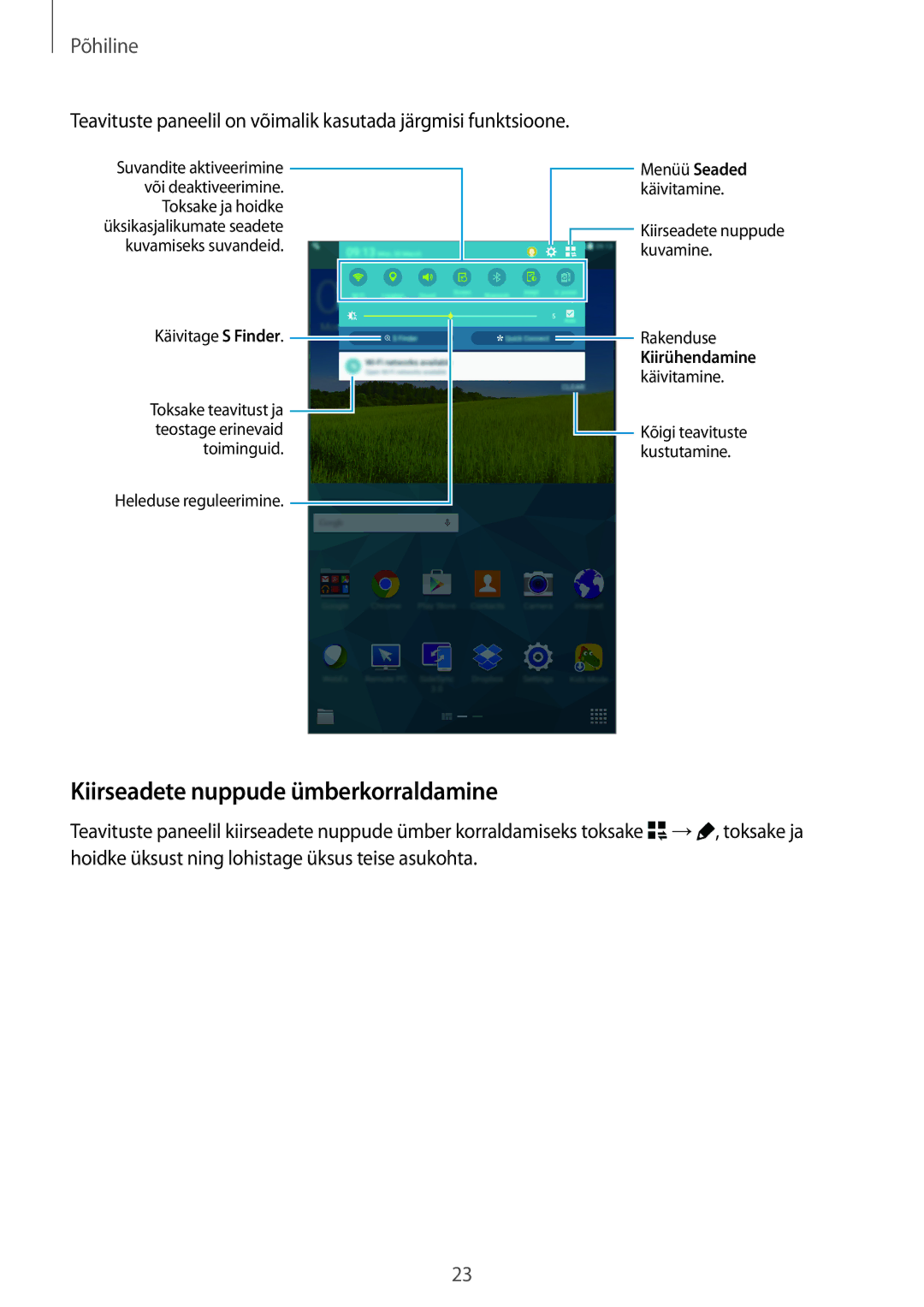 Samsung SM-T700NTSASEB, SM-T700NZWASEB manual Kiirseadete nuppude ümberkorraldamine 