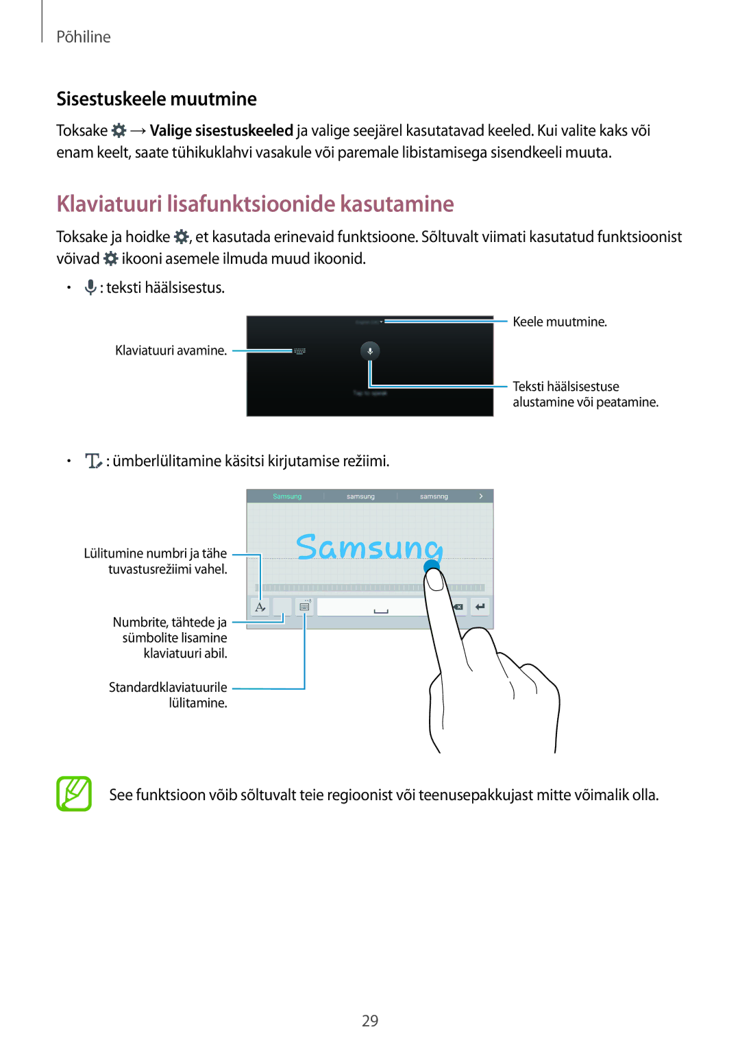 Samsung SM-T700NTSASEB, SM-T700NZWASEB manual Klaviatuuri lisafunktsioonide kasutamine, Sisestuskeele muutmine 