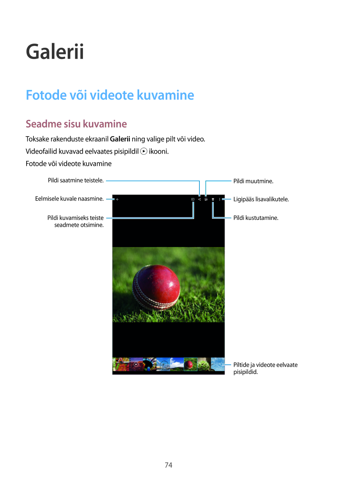 Samsung SM-T700NZWASEB, SM-T700NTSASEB manual Galerii, Fotode või videote kuvamine, Seadme sisu kuvamine 