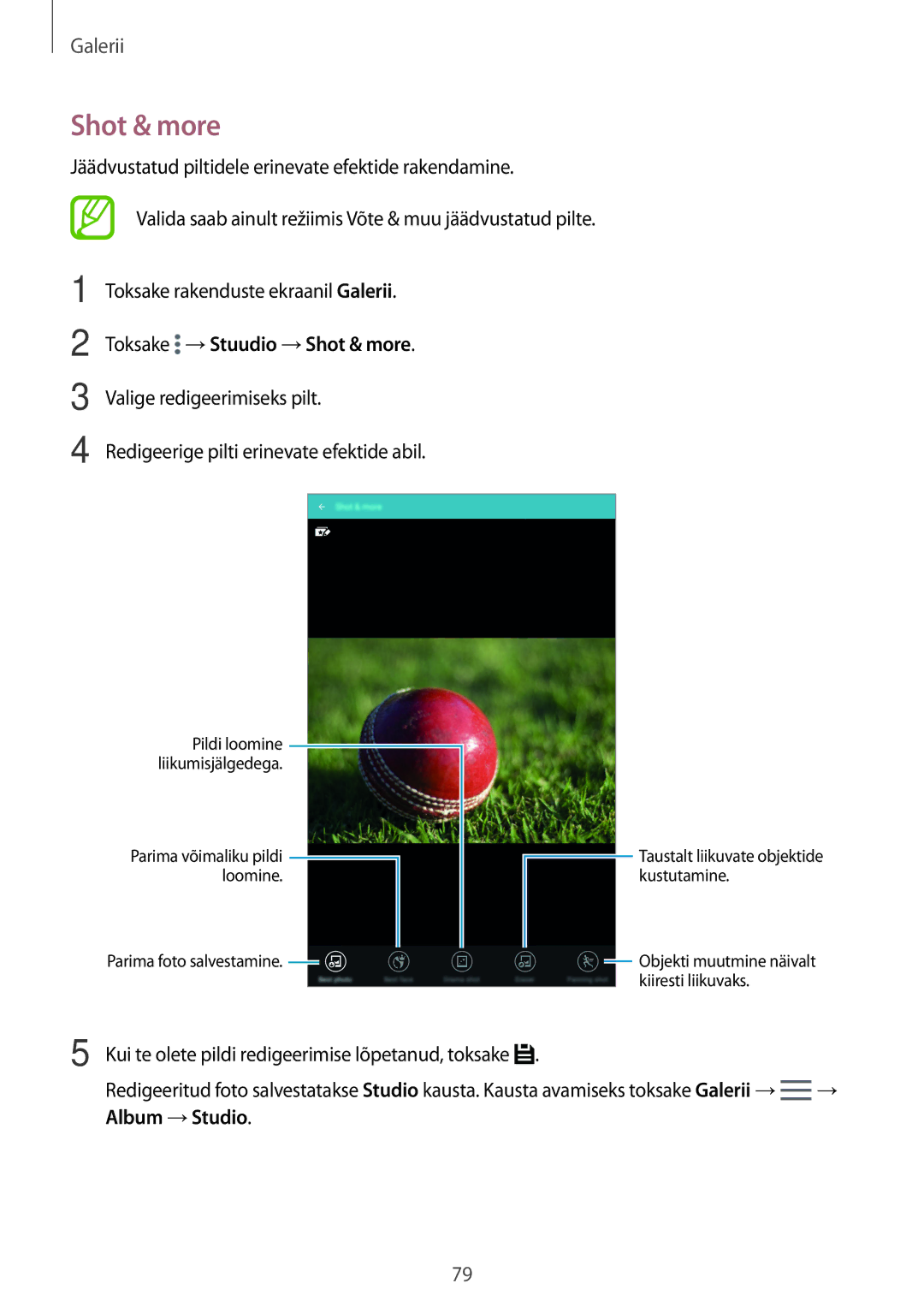 Samsung SM-T700NTSASEB, SM-T700NZWASEB manual Toksake →Stuudio →Shot & more 