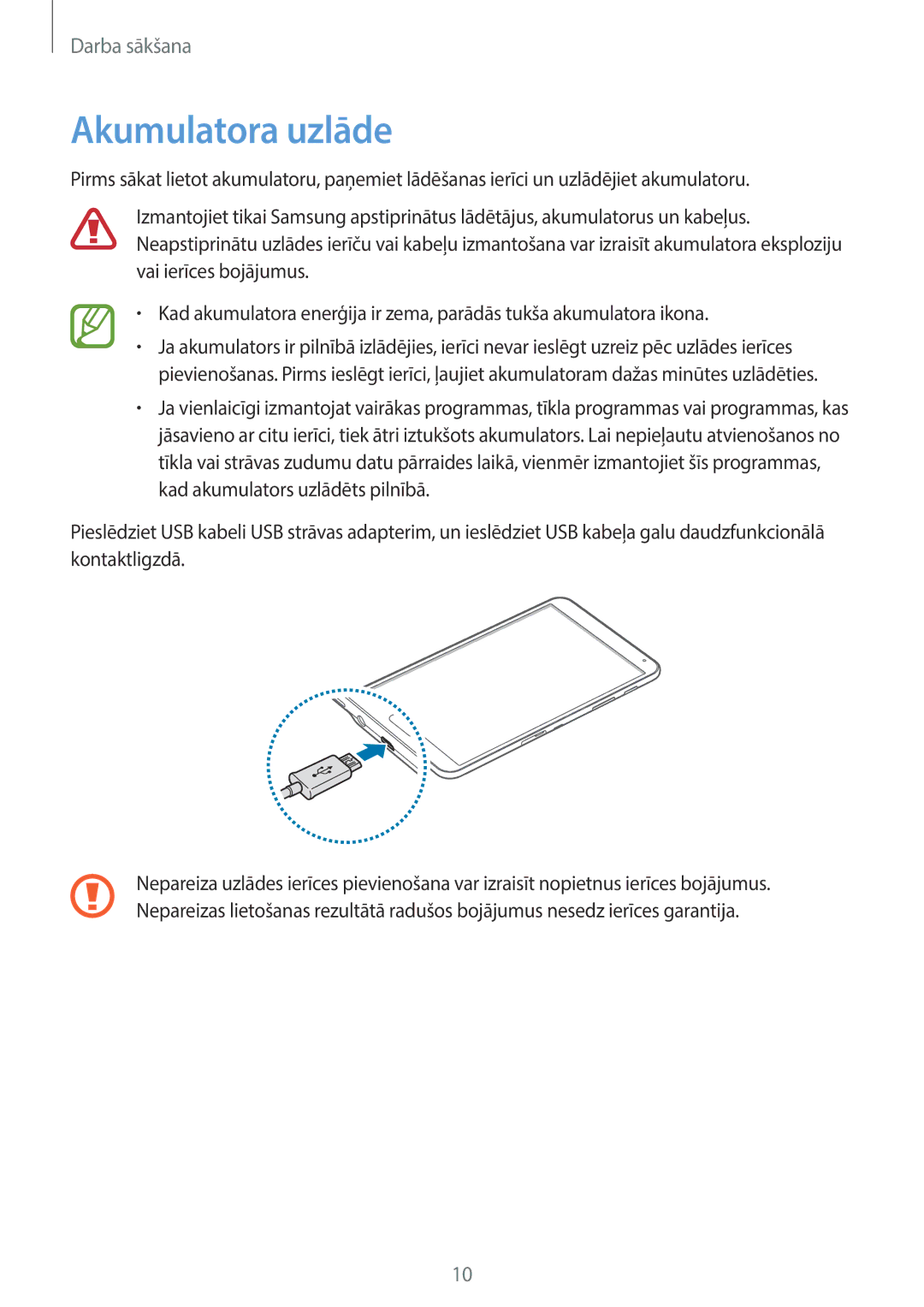 Samsung SM-T700NZWASEB, SM-T700NTSASEB manual Akumulatora uzlāde 