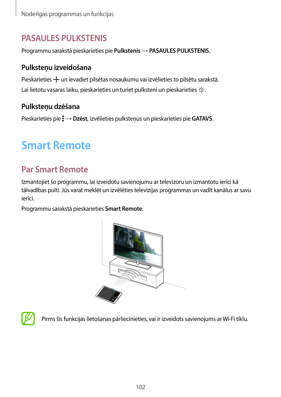 Samsung SM-T700NZWASEB, SM-T700NTSASEB manual Par Smart Remote, Pulksteņu izveidošana, Pulksteņu dzēšana 