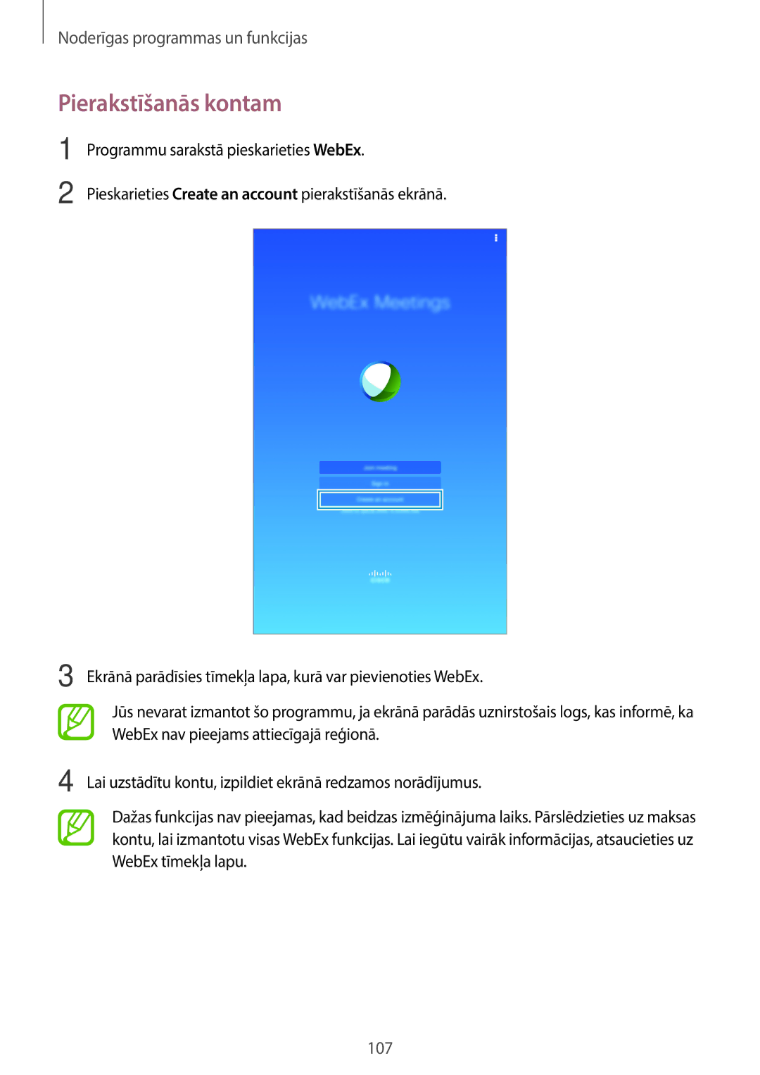 Samsung SM-T700NTSASEB, SM-T700NZWASEB manual Pierakstīšanās kontam 