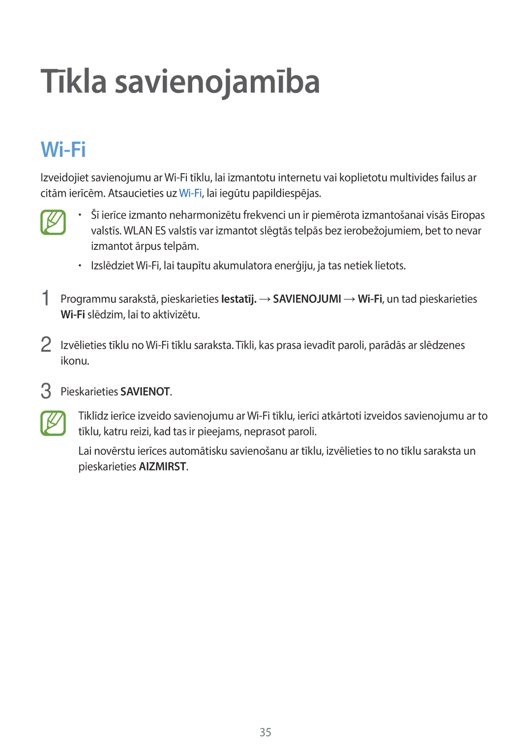 Samsung SM-T700NTSASEB, SM-T700NZWASEB manual Tīkla savienojamība, Wi-Fi 