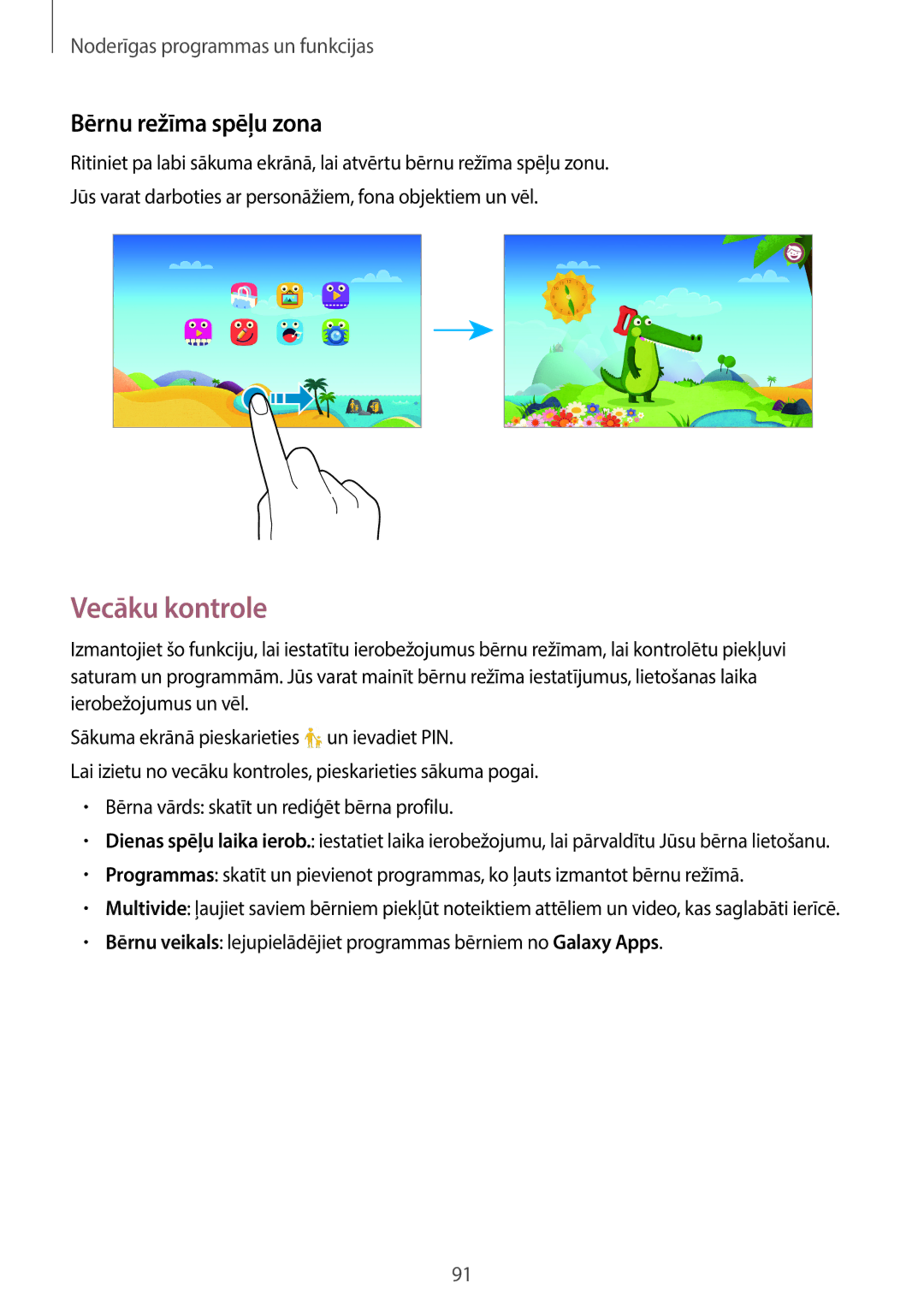 Samsung SM-T700NTSASEB, SM-T700NZWASEB manual Vecāku kontrole, Bērnu režīma spēļu zona 