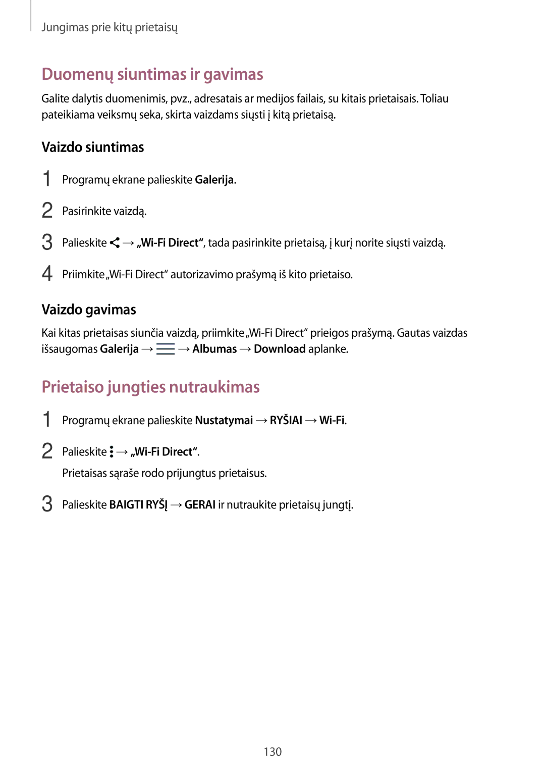 Samsung SM-T700NZWASEB manual Prietaiso jungties nutraukimas, Programų ekrane palieskite Nustatymai →RYŠIAI →Wi-Fi 