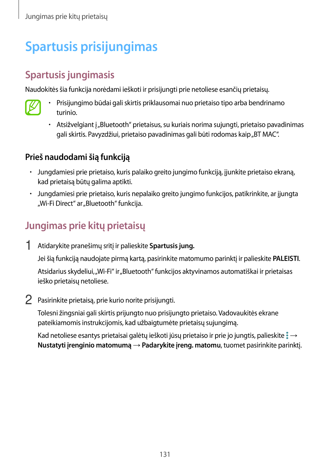 Samsung SM-T700NTSASEB, SM-T700NZWASEB manual Spartusis prisijungimas, Spartusis jungimasis, Prieš naudodami šią funkciją 