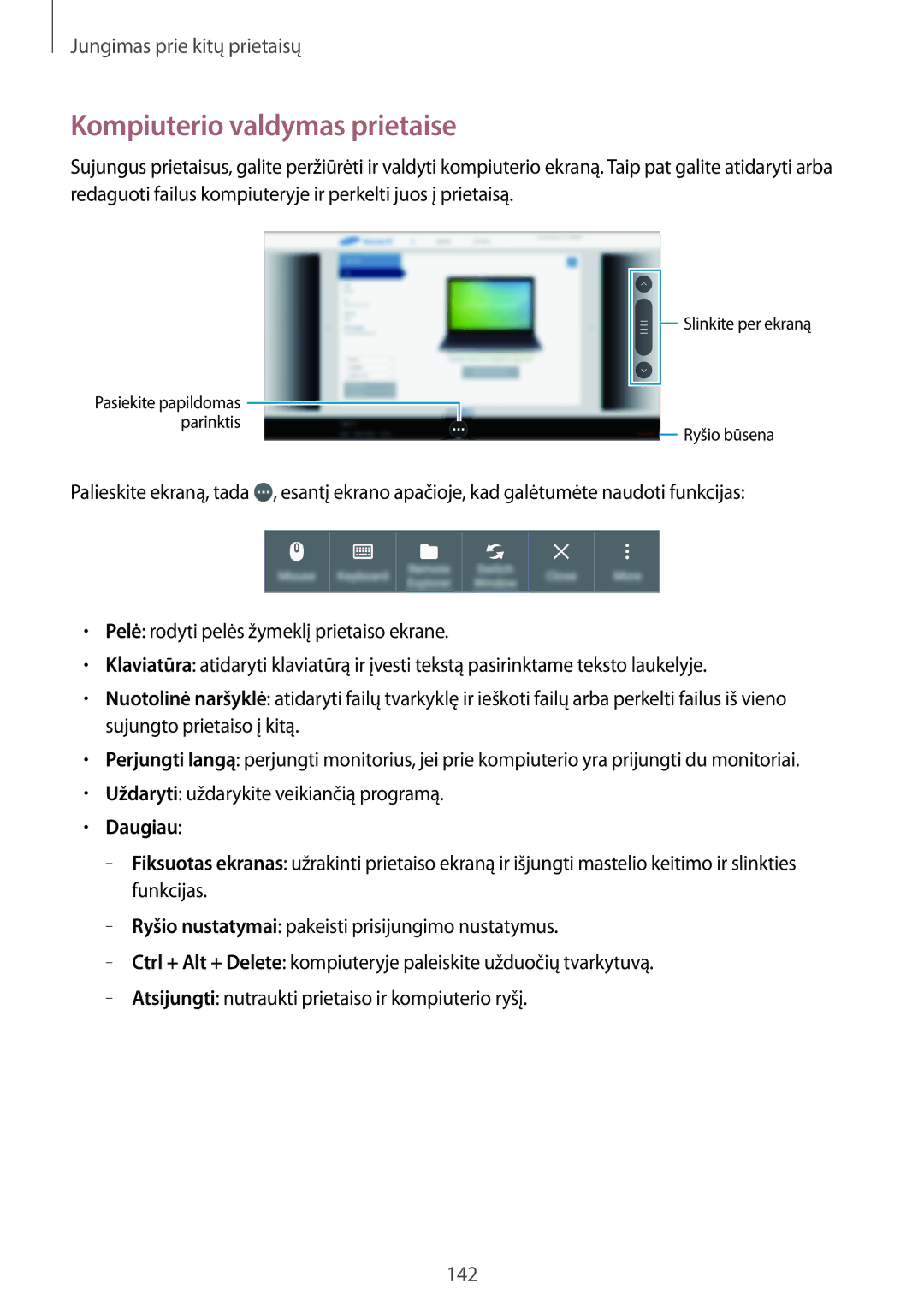 Samsung SM-T700NZWASEB, SM-T700NTSASEB manual Kompiuterio valdymas prietaise, Daugiau 