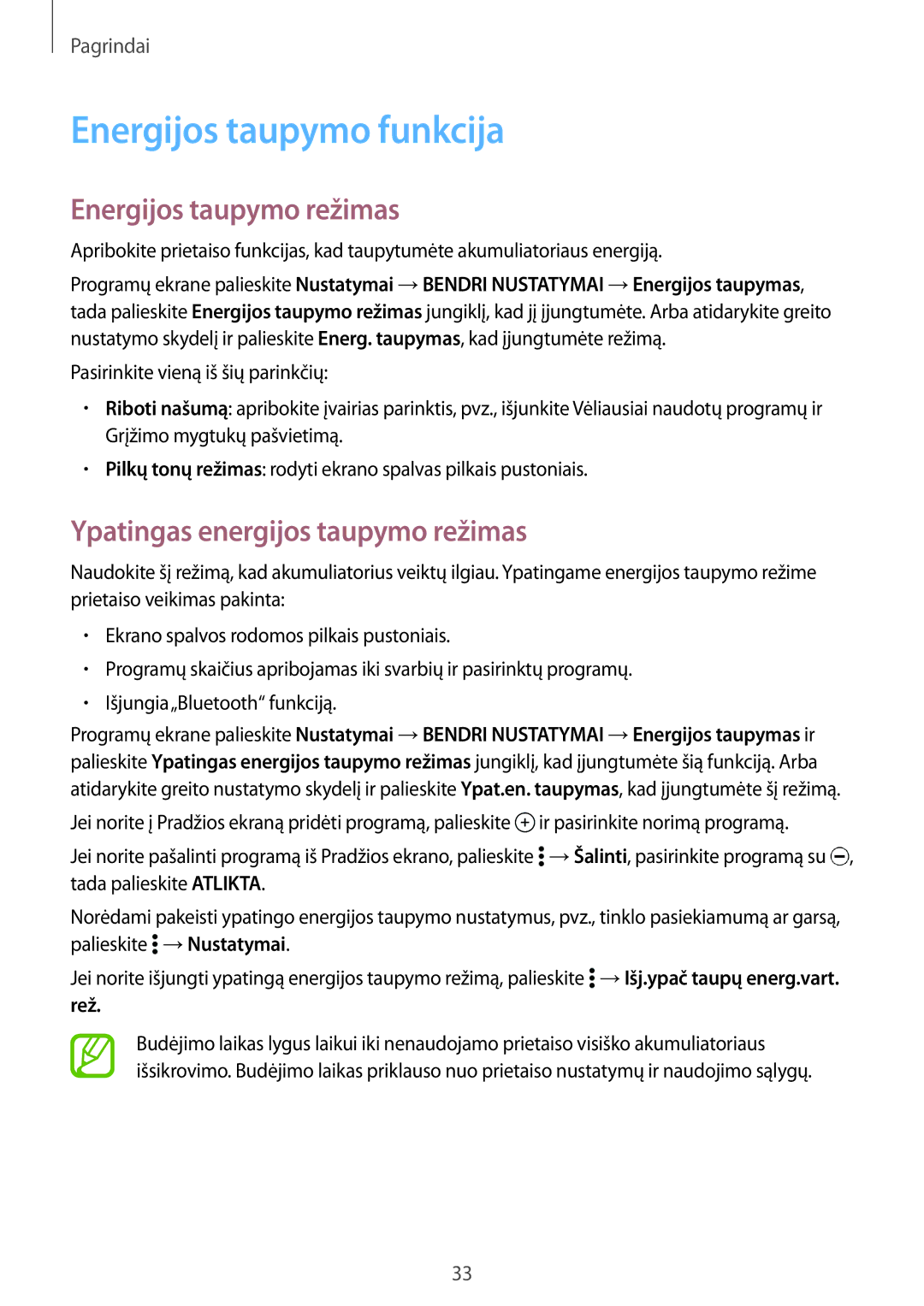 Samsung SM-T700NTSASEB Energijos taupymo funkcija, Energijos taupymo režimas, Ypatingas energijos taupymo režimas, Rež 