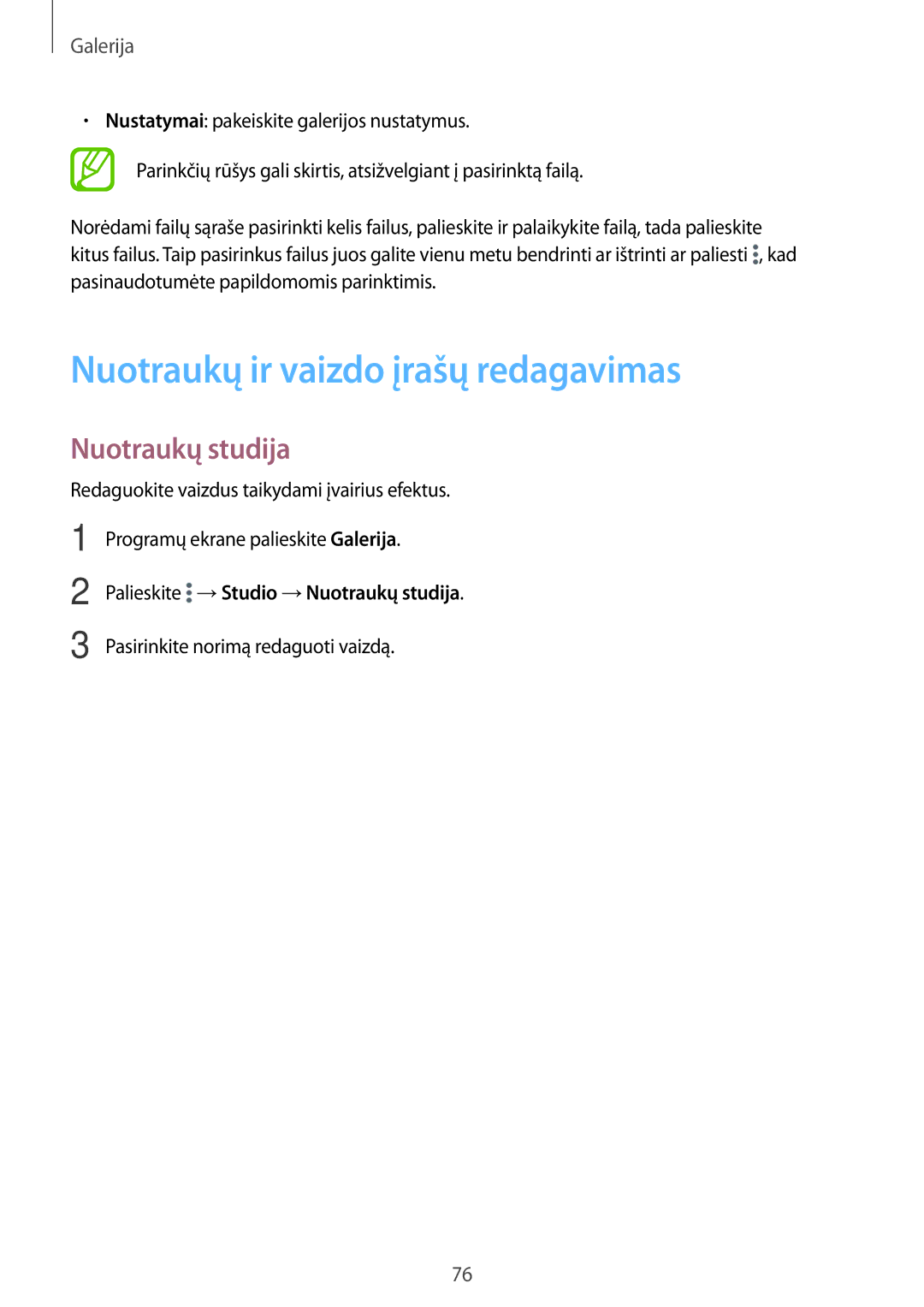 Samsung SM-T700NZWASEB, SM-T700NTSASEB Nuotraukų ir vaizdo įrašų redagavimas, Palieskite →Studio →Nuotraukų studija 