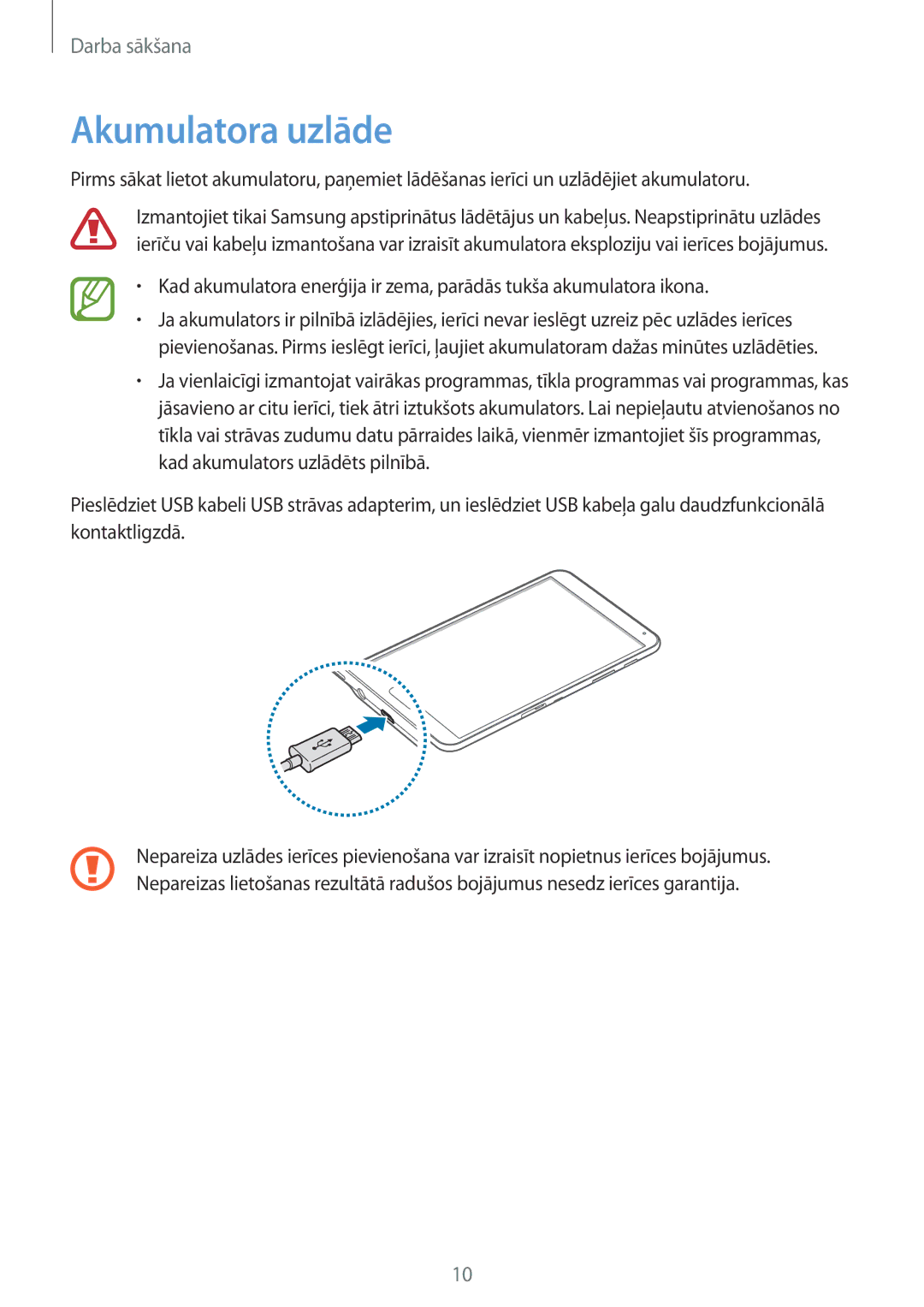 Samsung SM-T700NZWASEB, SM-T700NTSASEB manual Akumulatora uzlāde 