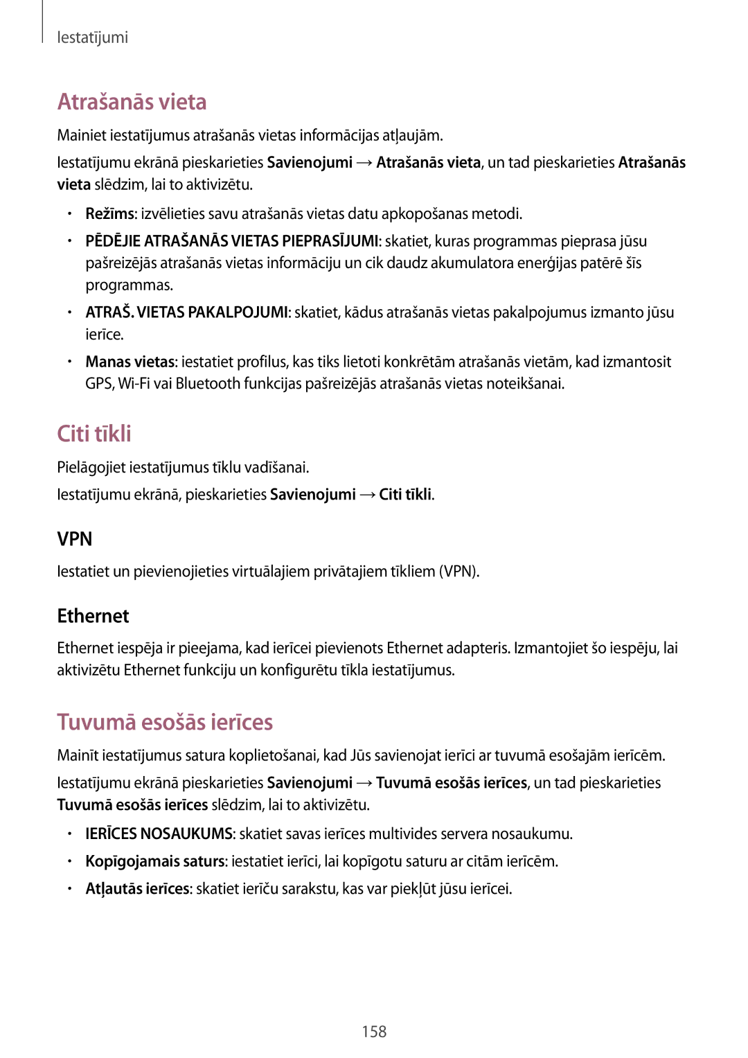 Samsung SM-T700NZWASEB, SM-T700NTSASEB manual Atrašanās vieta, Citi tīkli, Tuvumā esošās ierīces, Ethernet 