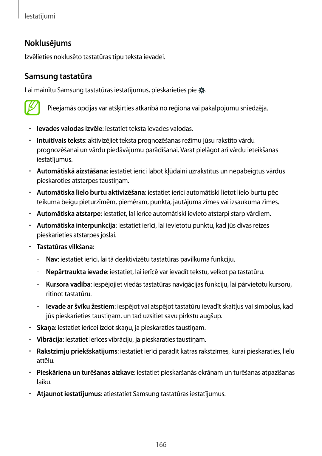 Samsung SM-T700NZWASEB manual Noklusējums, Samsung tastatūra, Izvēlieties noklusēto tastatūras tipu teksta ievadei 