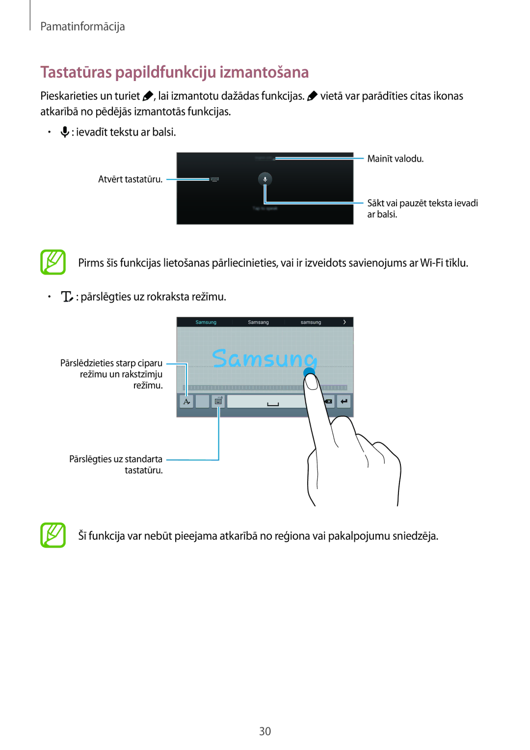 Samsung SM-T700NZWASEB, SM-T700NTSASEB manual Tastatūras papildfunkciju izmantošana, Pārslēgties uz rokraksta režīmu 