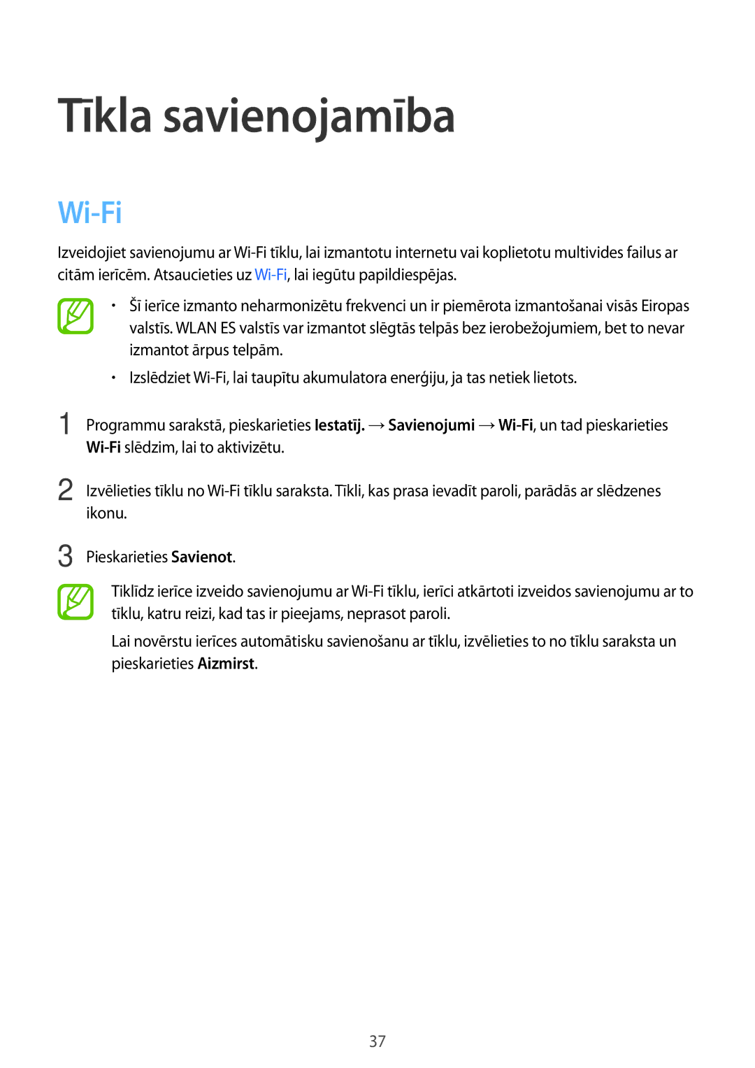 Samsung SM-T700NTSASEB, SM-T700NZWASEB manual Tīkla savienojamība, Wi-Fi 