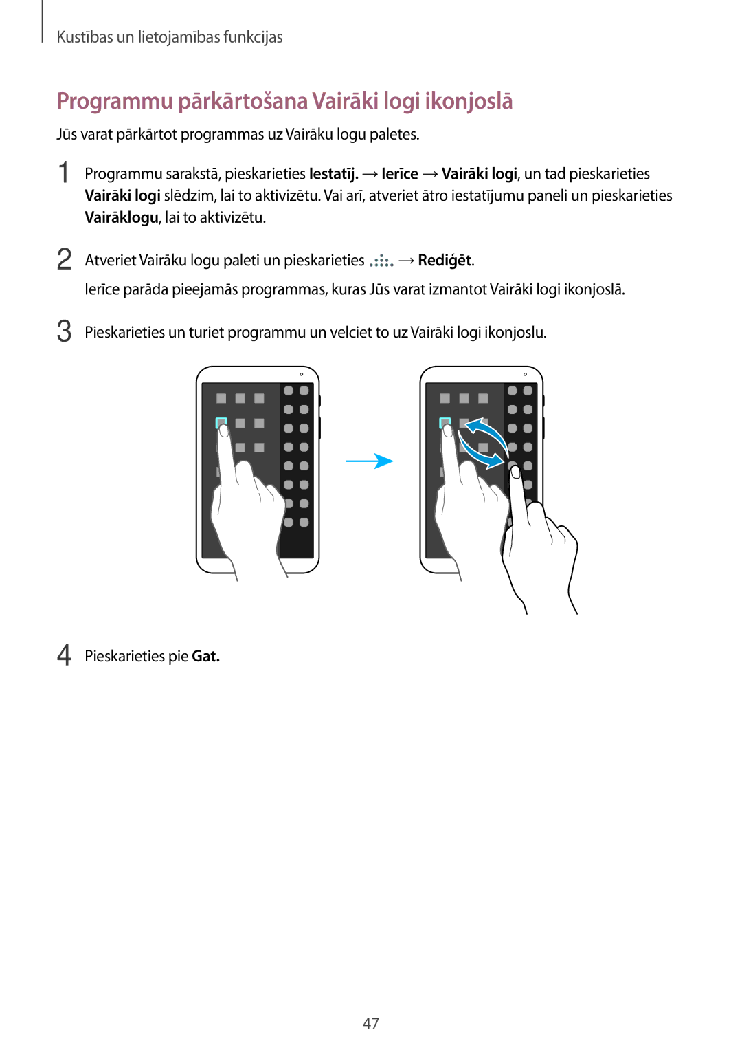 Samsung SM-T700NTSASEB, SM-T700NZWASEB manual Programmu pārkārtošana Vairāki logi ikonjoslā 