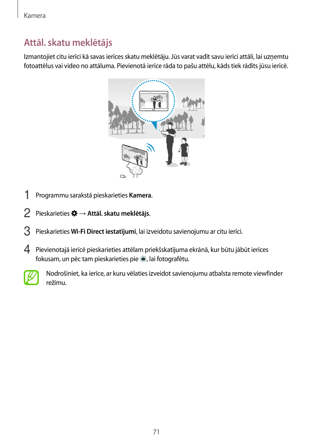Samsung SM-T700NTSASEB, SM-T700NZWASEB manual Attāl. skatu meklētājs, Programmu sarakstā pieskarieties Kamera 