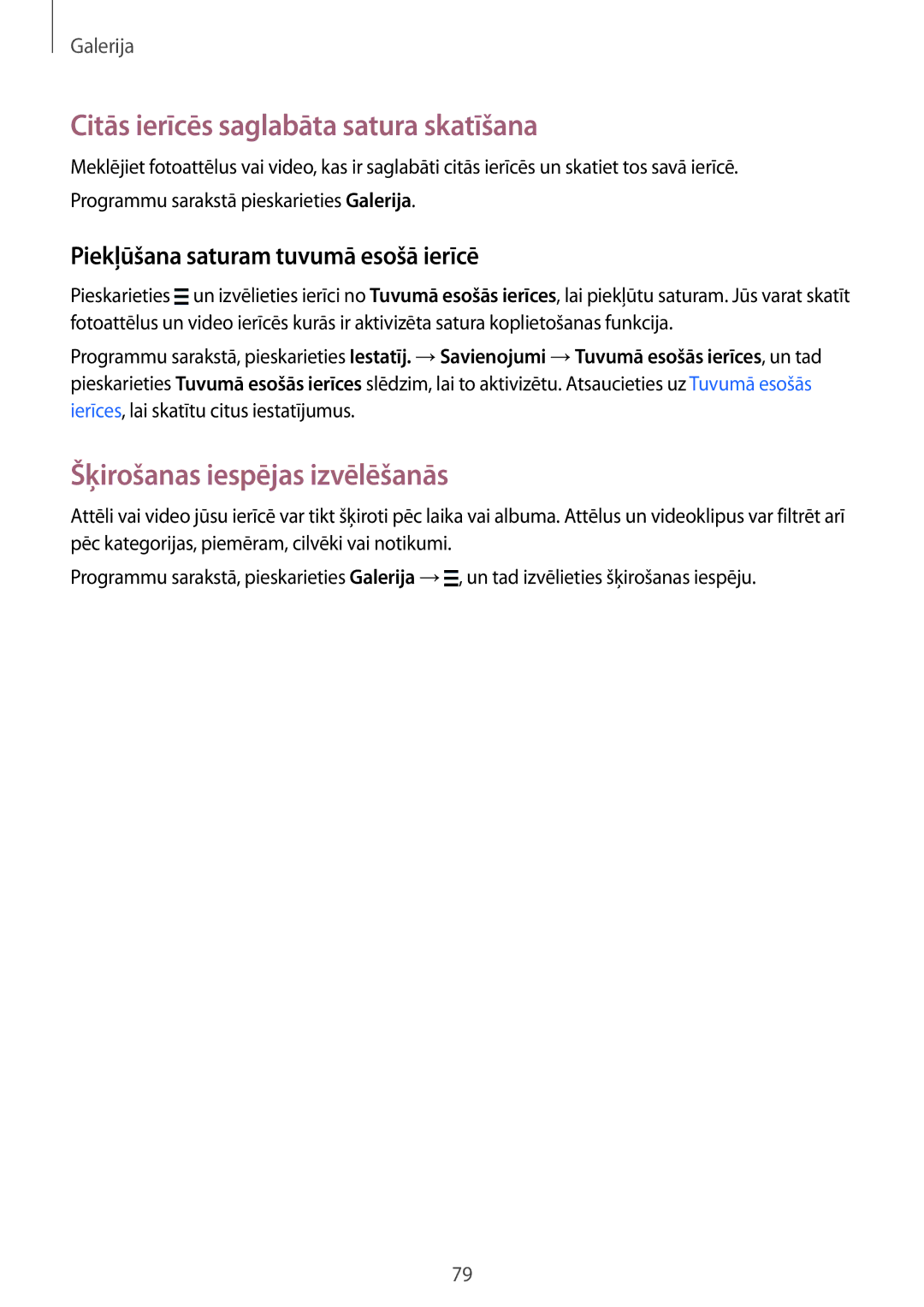 Samsung SM-T700NTSASEB, SM-T700NZWASEB manual Citās ierīcēs saglabāta satura skatīšana, Šķirošanas iespējas izvēlēšanās 