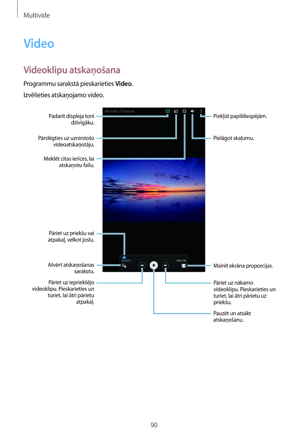 Samsung SM-T700NZWASEB, SM-T700NTSASEB manual Videoklipu atskaņošana 