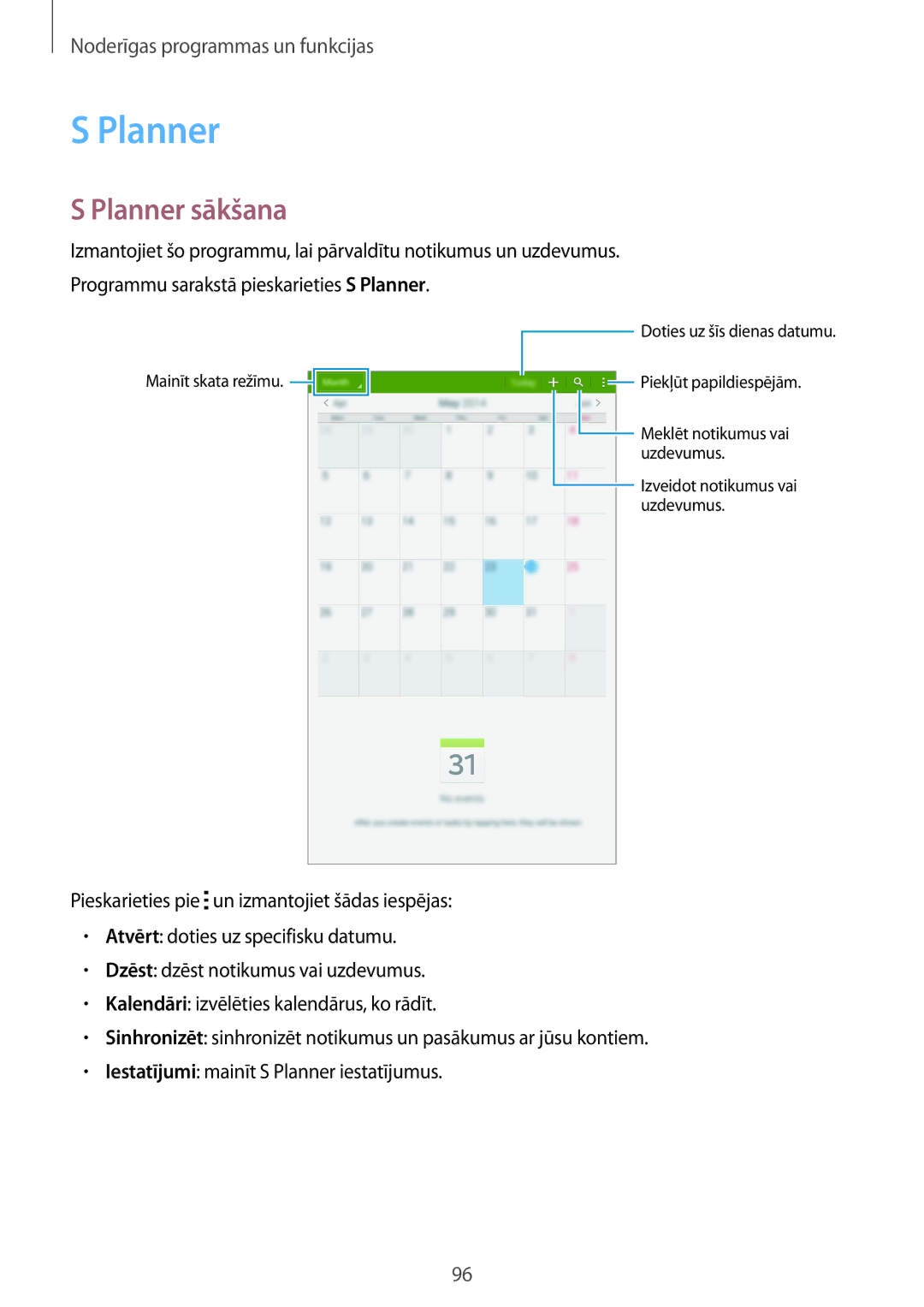 Samsung SM-T700NZWASEB, SM-T700NTSASEB manual Planner sākšana 