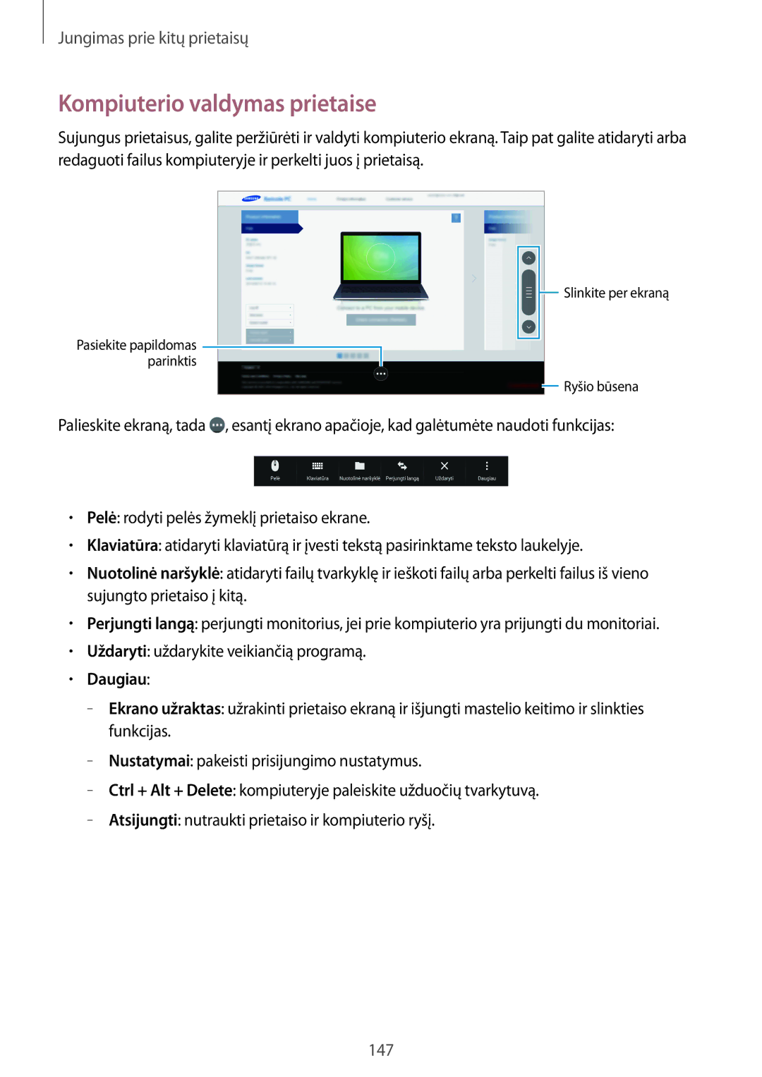 Samsung SM-T700NTSASEB, SM-T700NZWASEB manual Kompiuterio valdymas prietaise, Daugiau 