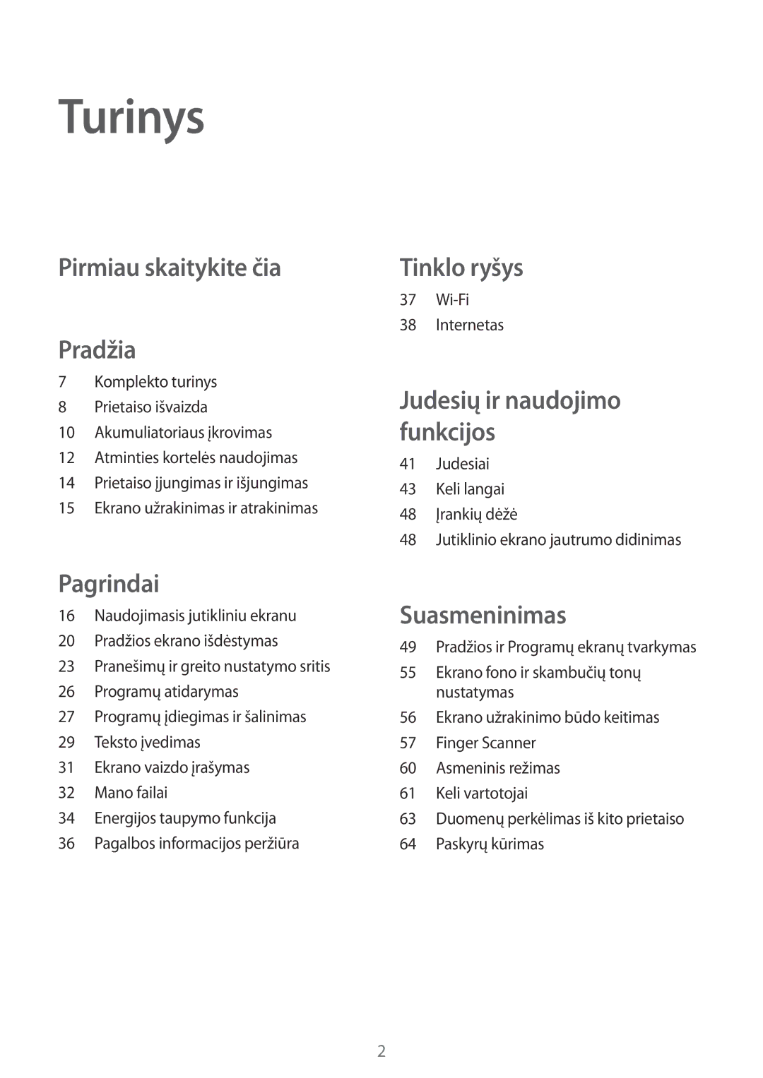 Samsung SM-T700NZWASEB, SM-T700NTSASEB manual Turinys, Wi-Fi Internetas 