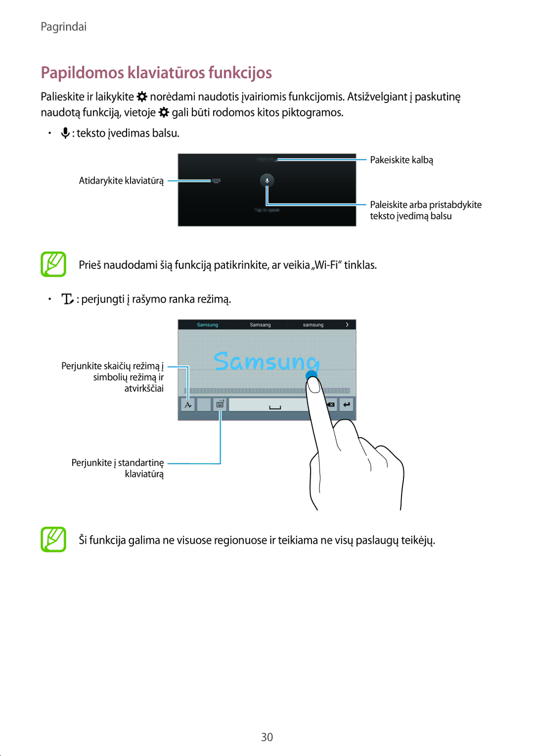 Samsung SM-T700NZWASEB, SM-T700NTSASEB manual Papildomos klaviatūros funkcijos 