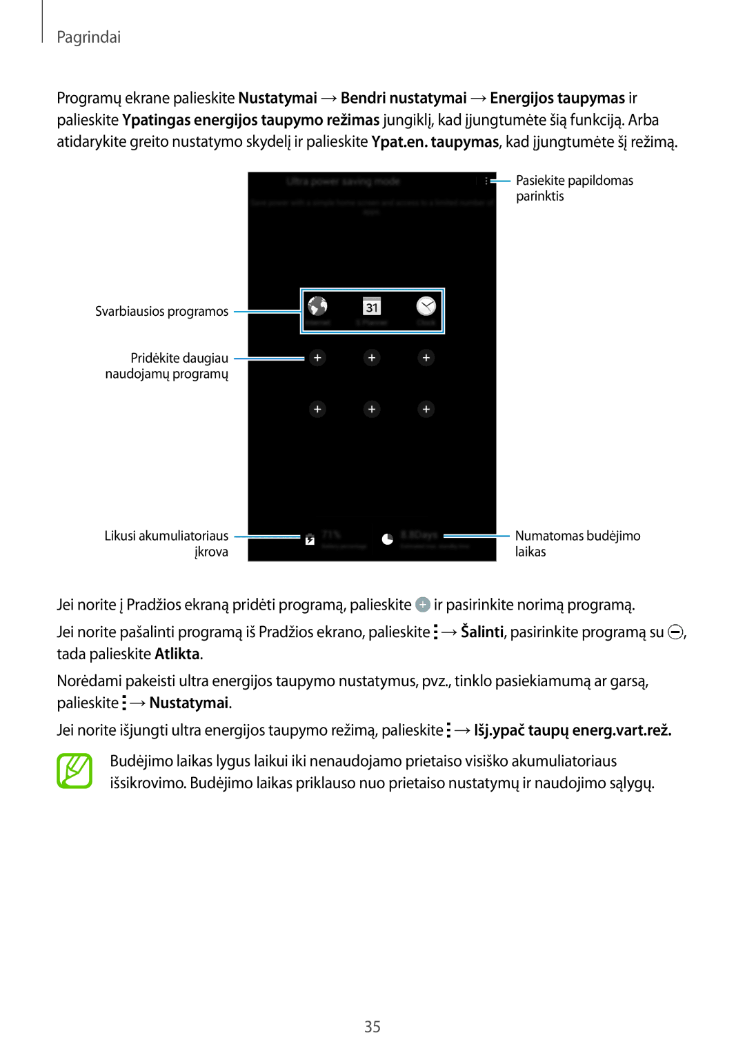 Samsung SM-T700NTSASEB, SM-T700NZWASEB manual Svarbiausios programos Pridėkite daugiau naudojamų programų 