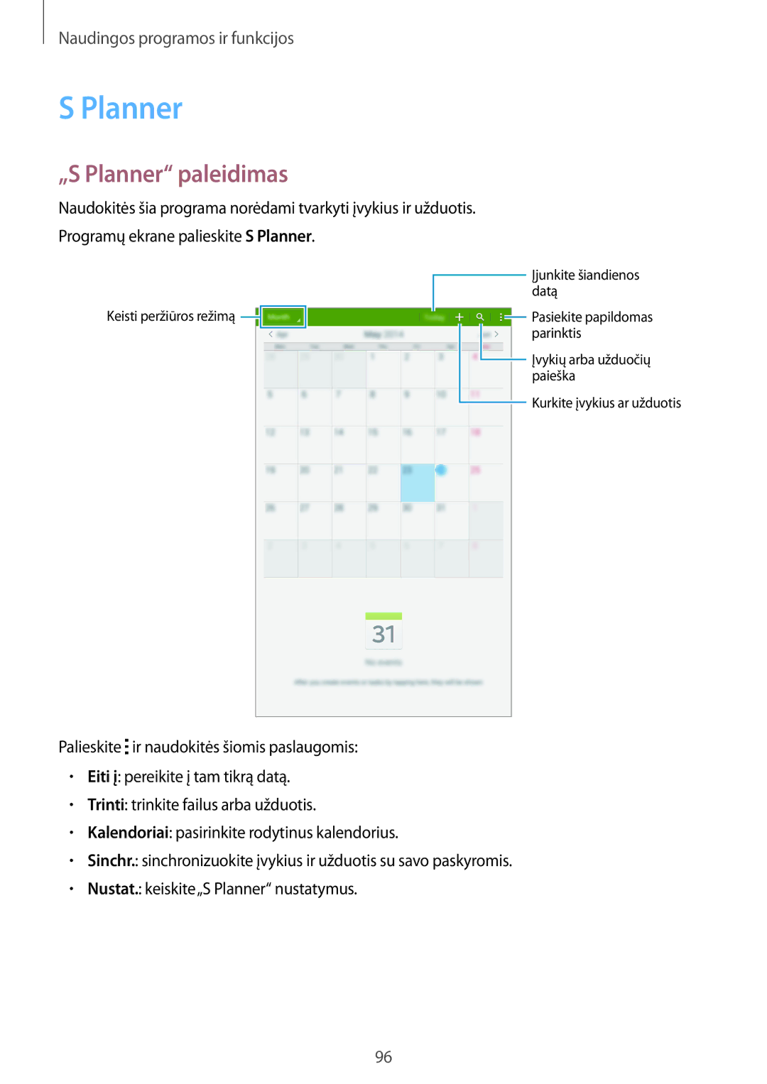 Samsung SM-T700NZWASEB, SM-T700NTSASEB manual „S Planner paleidimas 