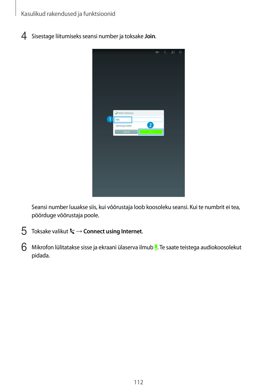 Samsung SM-T700NZWASEB, SM-T700NTSASEB manual Toksake valikut →Connect using Internet, Kasulikud rakendused ja funktsioonid 