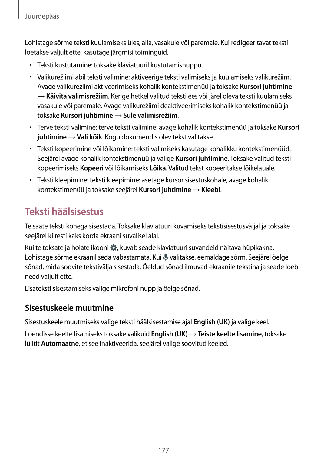 Samsung SM-T700NTSASEB, SM-T700NZWASEB manual Teksti häälsisestus, Sisestuskeele muutmine, Juurdepääs 
