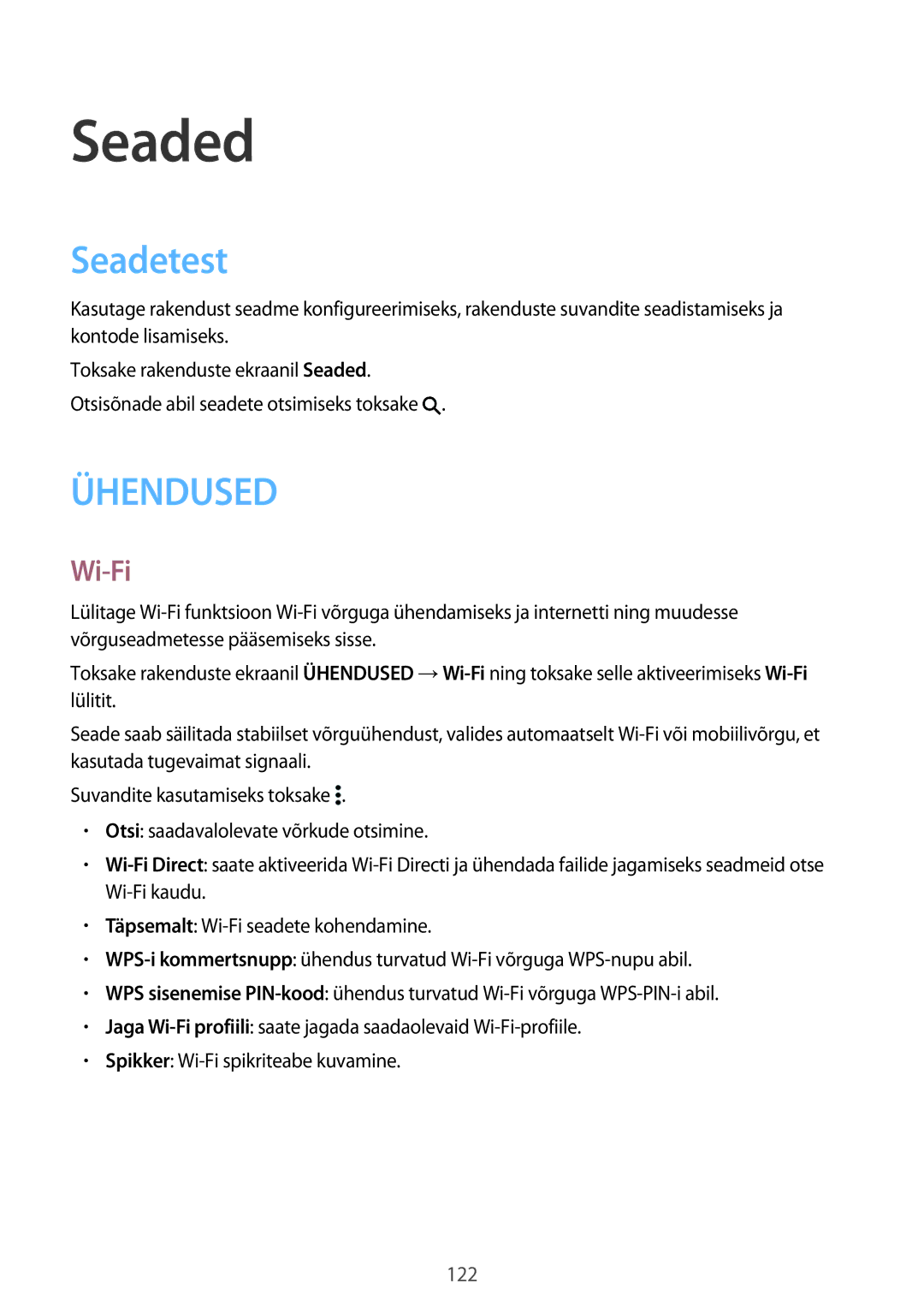 Samsung SM-T800NZWASEB, SM-T700NZWASEB, SM-T800NTSASEB, SM-T700NTSASEB, SM-T800NHAASEB manual Seaded, Seadetest, Wi-Fi 