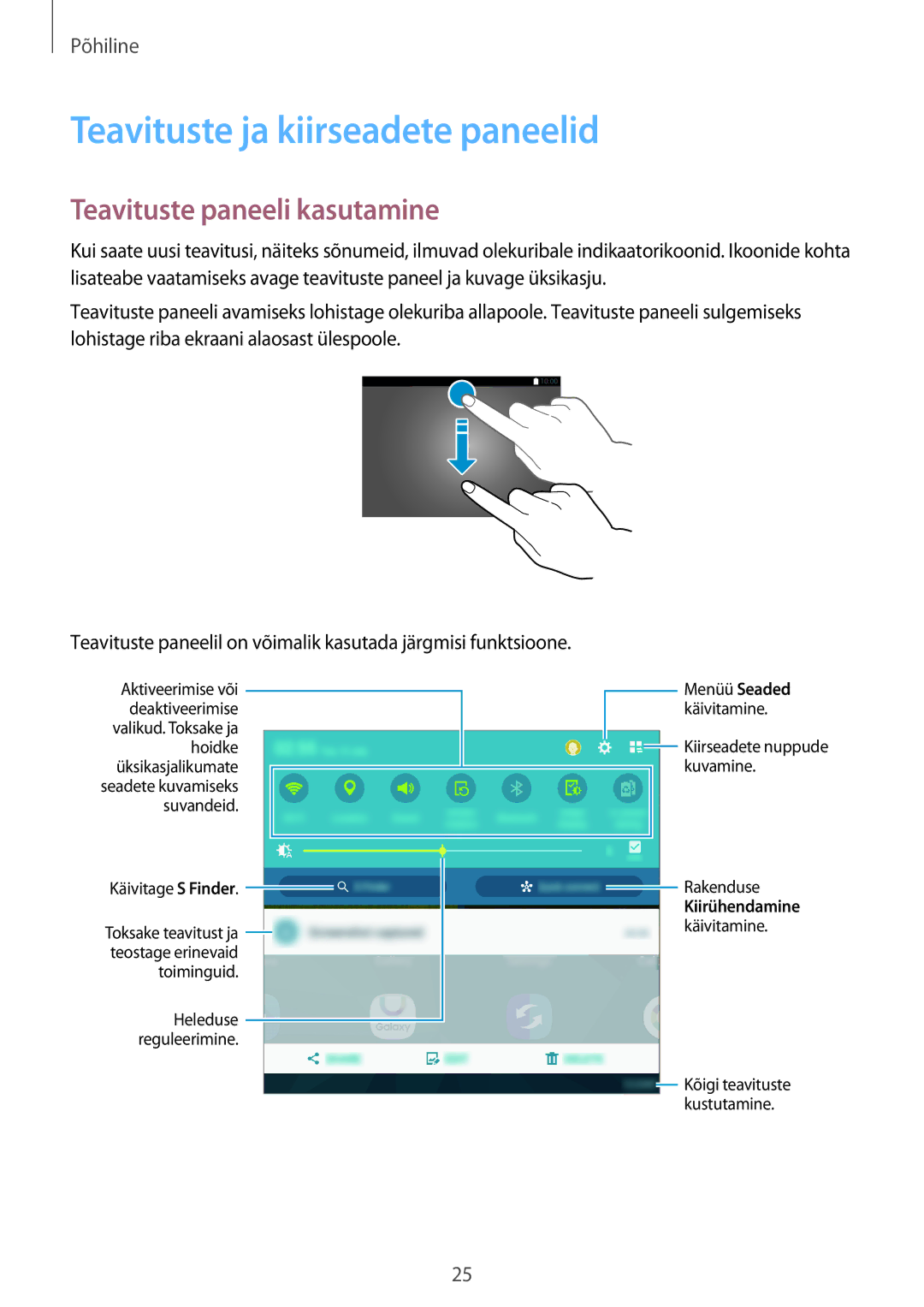 Samsung SM-T700NZWASEB, SM-T800NTSASEB, SM-T800NZWASEB Teavituste ja kiirseadete paneelid, Teavituste paneeli kasutamine 