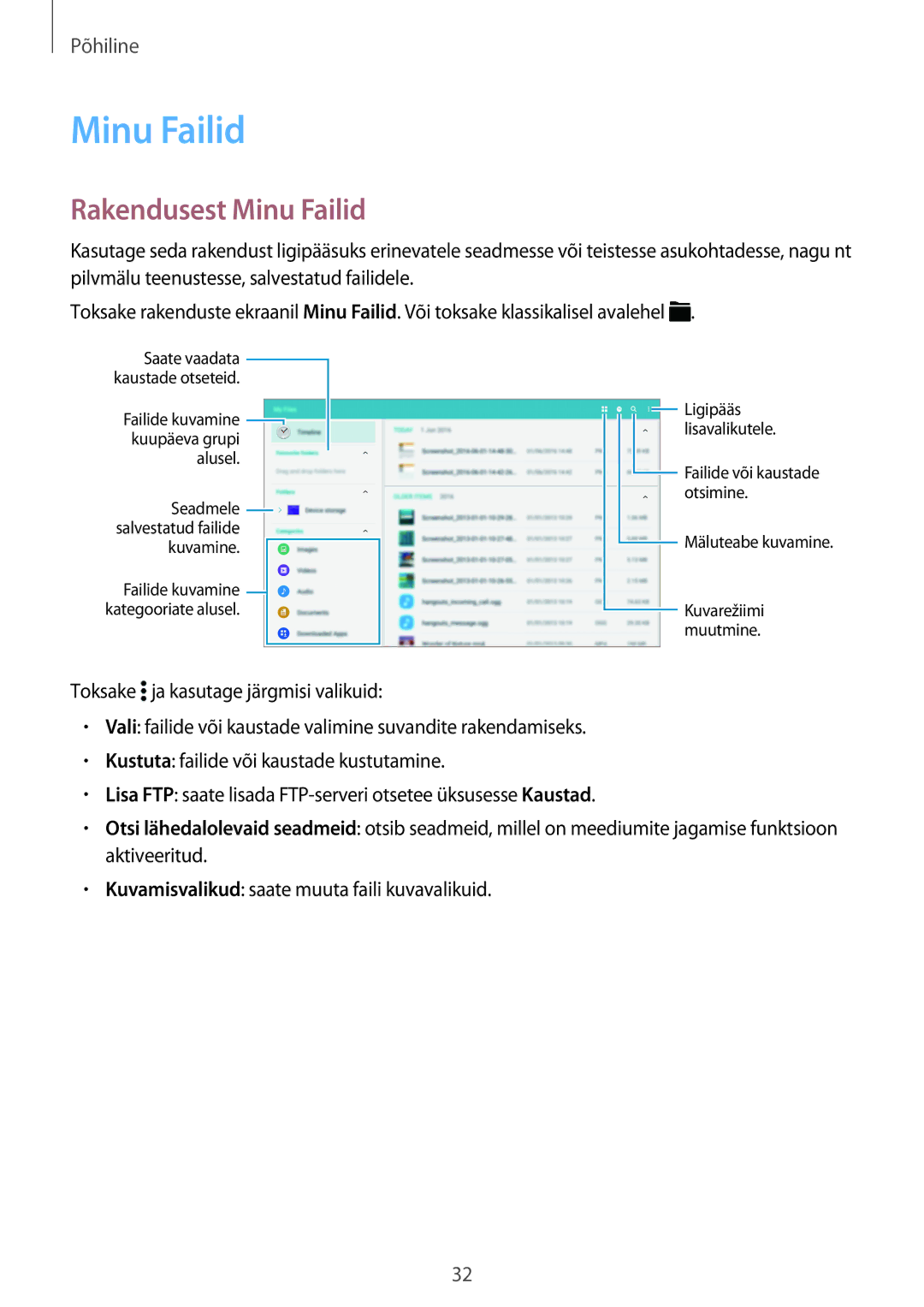 Samsung SM-T800NZWASEB, SM-T700NZWASEB, SM-T800NTSASEB, SM-T700NTSASEB, SM-T800NHAASEB manual Rakendusest Minu Failid 