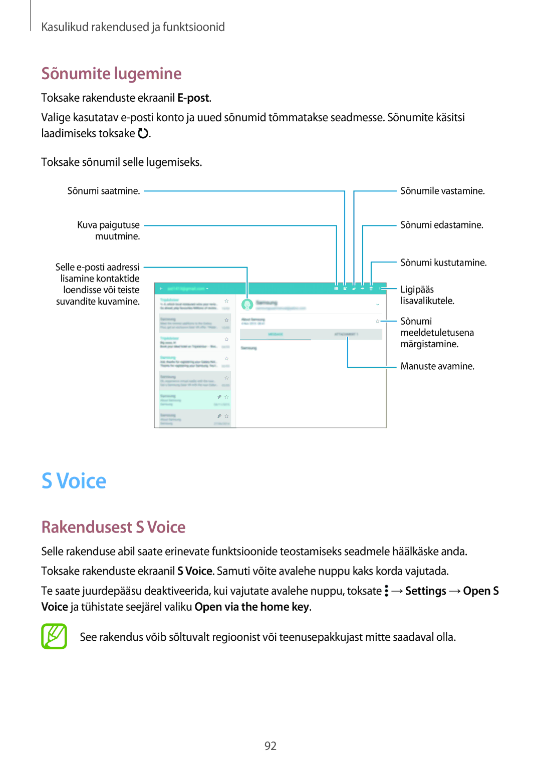 Samsung SM-T800NZWASEB, SM-T700NZWASEB, SM-T800NTSASEB, SM-T700NTSASEB manual Sõnumite lugemine, Rakendusest S Voice 