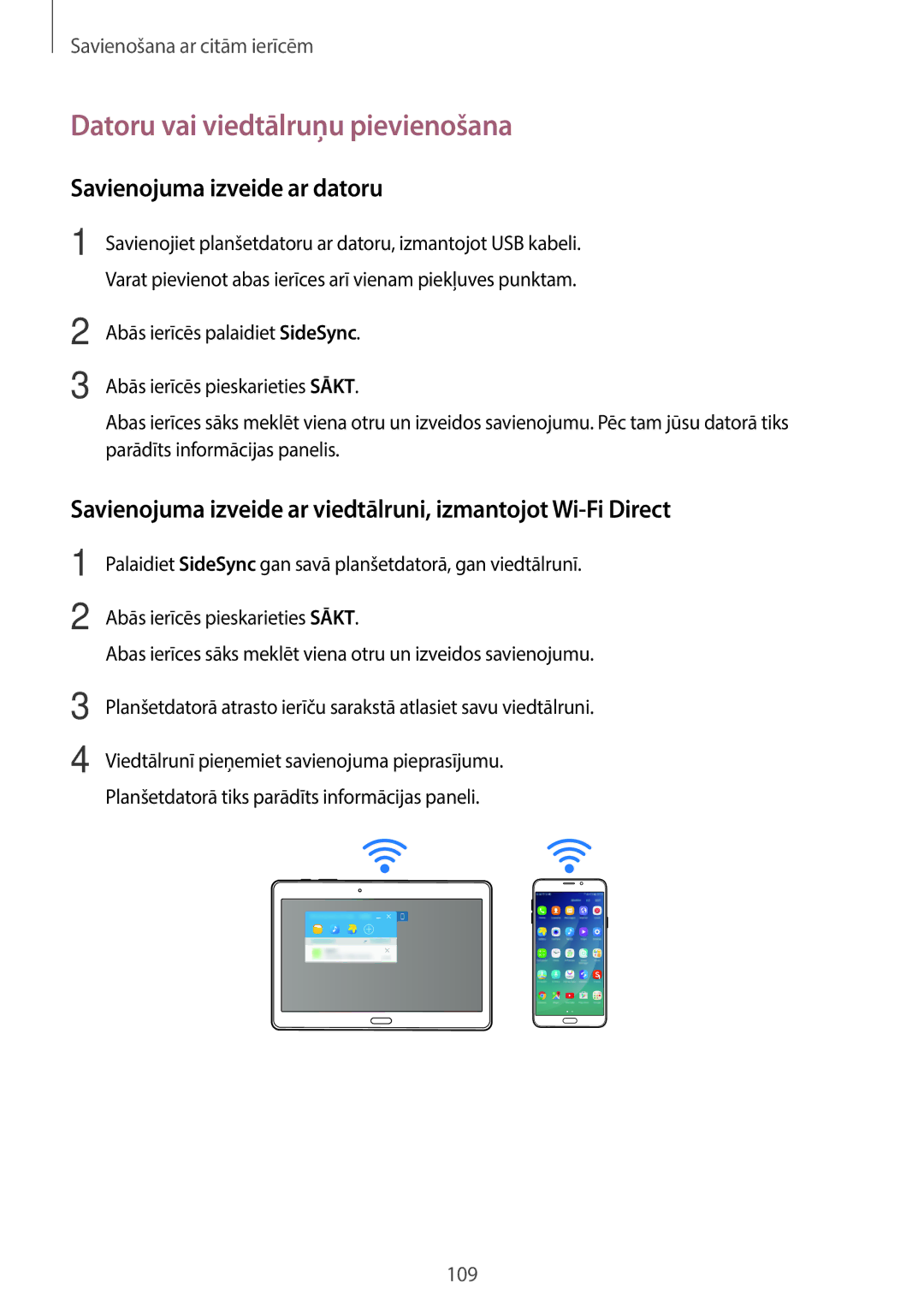 Samsung SM-T800NHAASEB, SM-T700NZWASEB, SM-T800NTSASEB Datoru vai viedtālruņu pievienošana, Savienojuma izveide ar datoru 