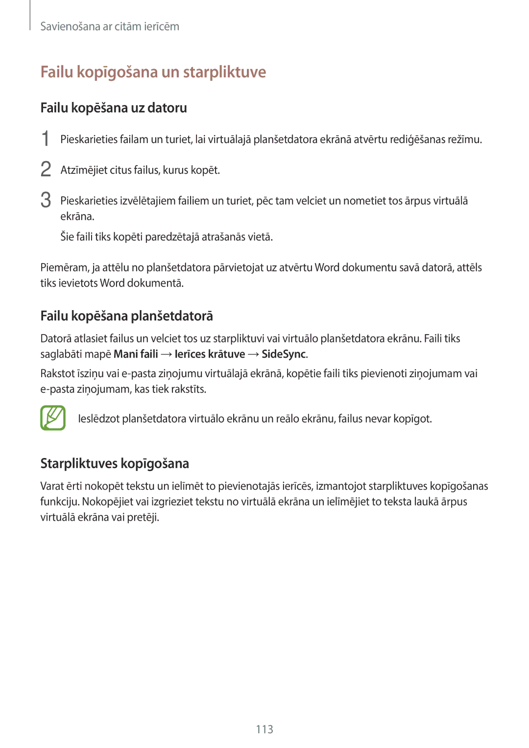 Samsung SM-T700NTSASEB manual Failu kopīgošana un starpliktuve, Failu kopēšana uz datoru, Failu kopēšana planšetdatorā 