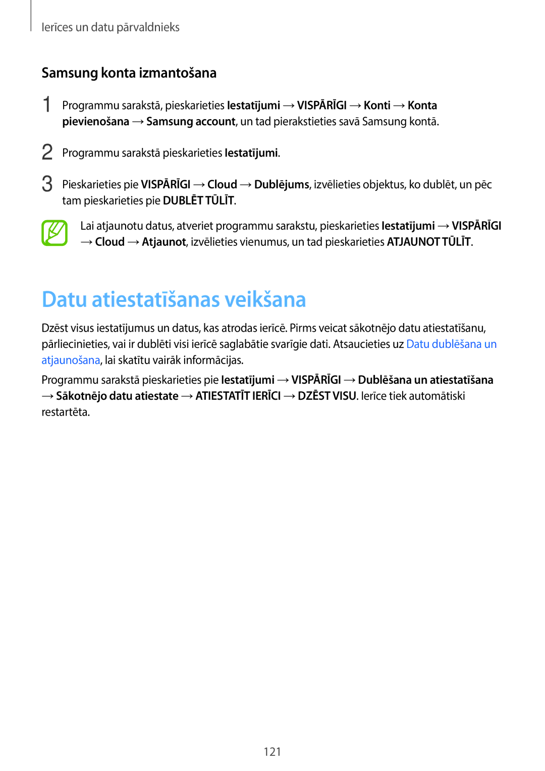 Samsung SM-T800NTSASEB, SM-T700NZWASEB, SM-T800NZWASEB manual Datu atiestatīšanas veikšana, Samsung konta izmantošana 